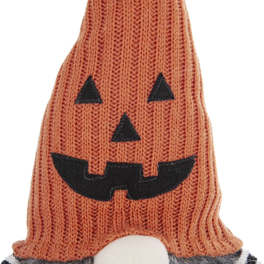 Sitting Gnome With Knit Hat, For Halloween Decor - Black / Orange / White - Image 9