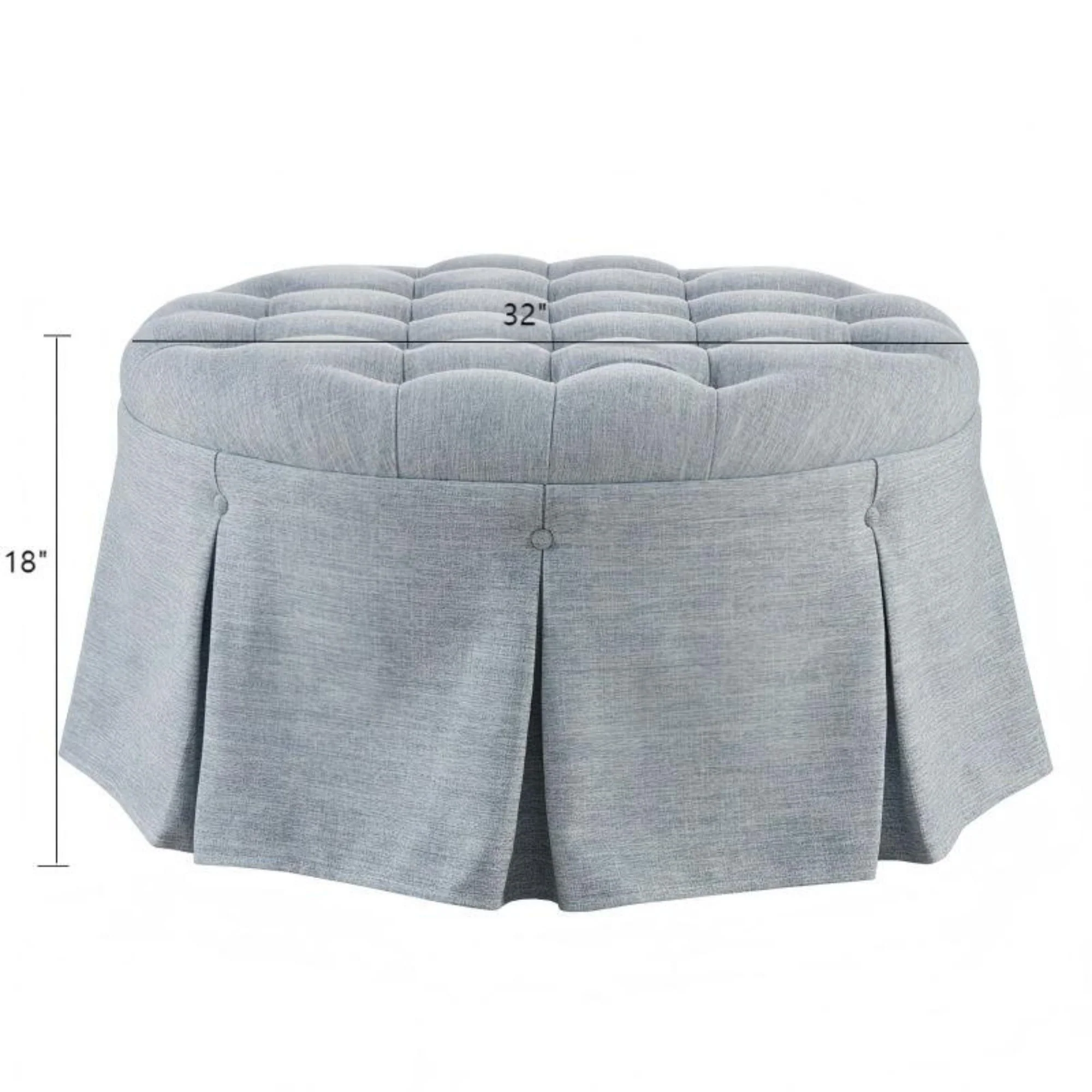 Skirted Tufted Round Ottoman With Button Top - Gray - Image 4