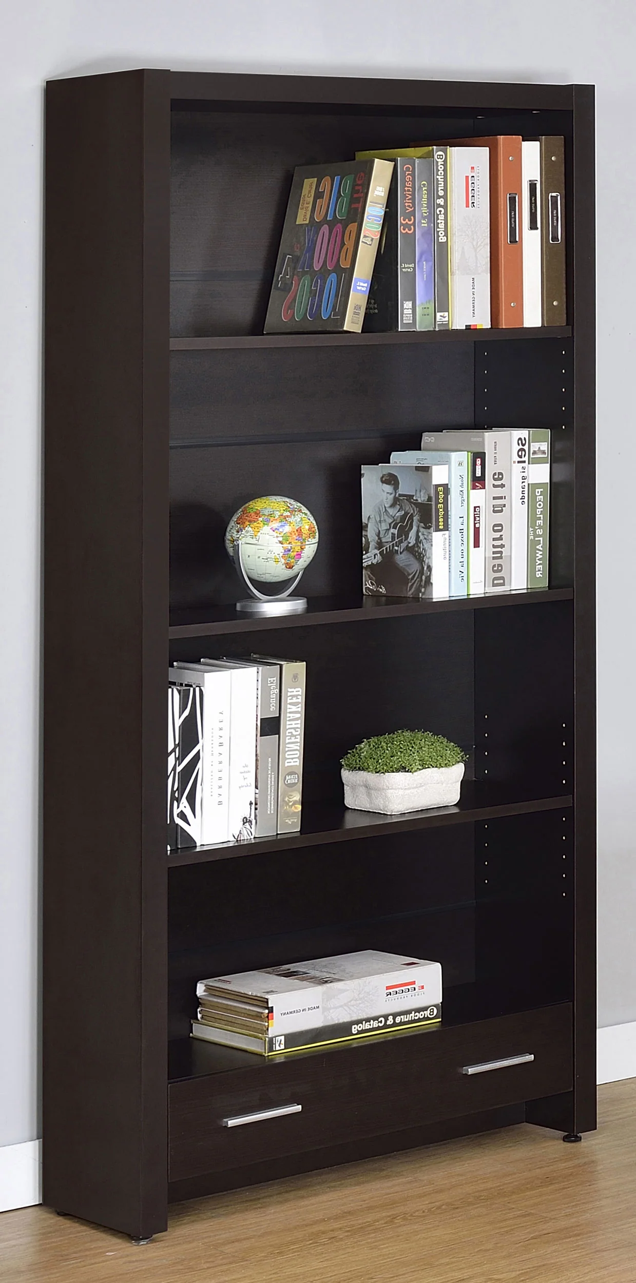 Skylar 71-Inch 5-Shelf Bookcase with Drawer, Cappuccino - Image 3