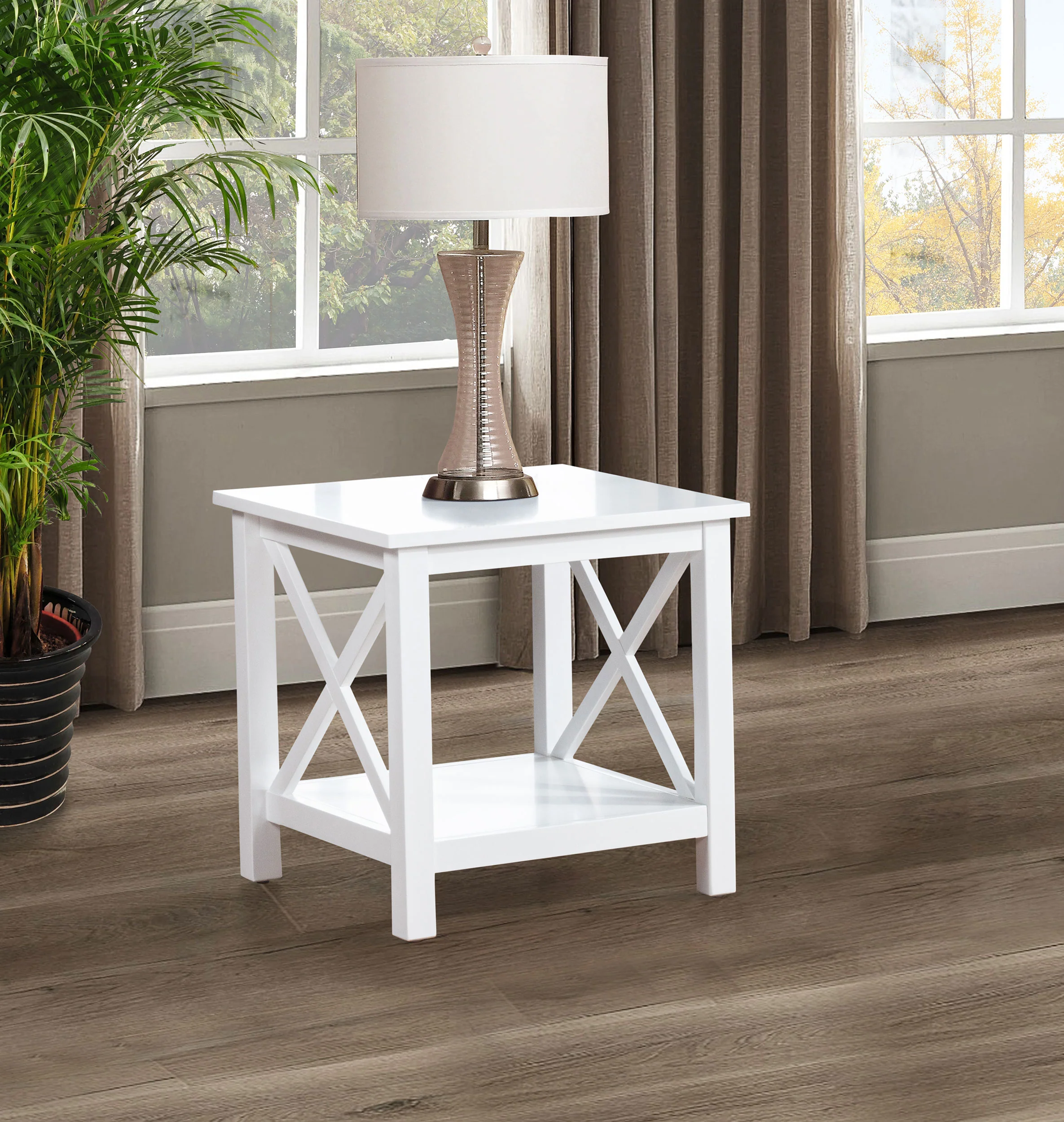 Skyview Square Pine Wood Side Table with Shelf - White - Image 4