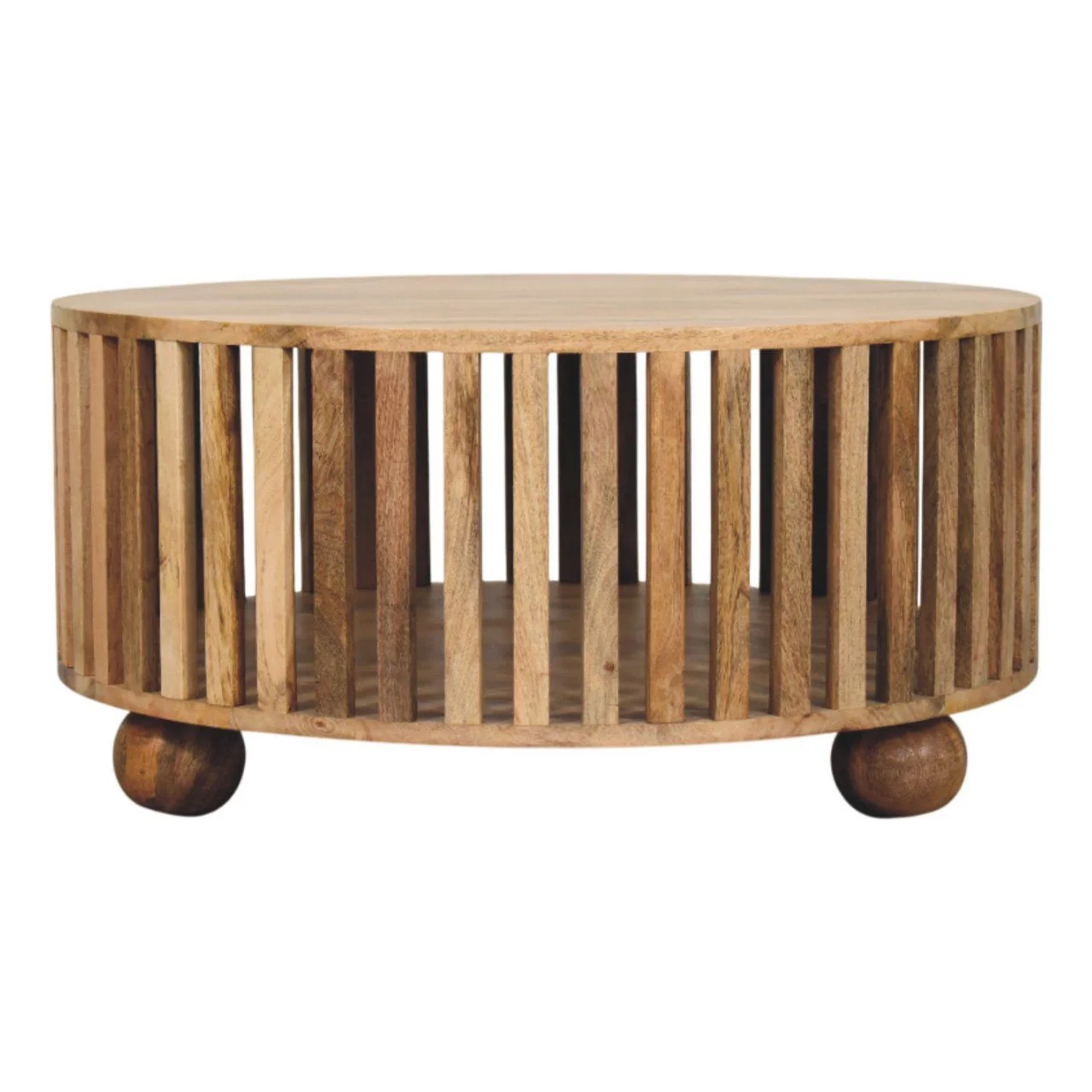Slatted Round Coffee Table - Beige - Image 3