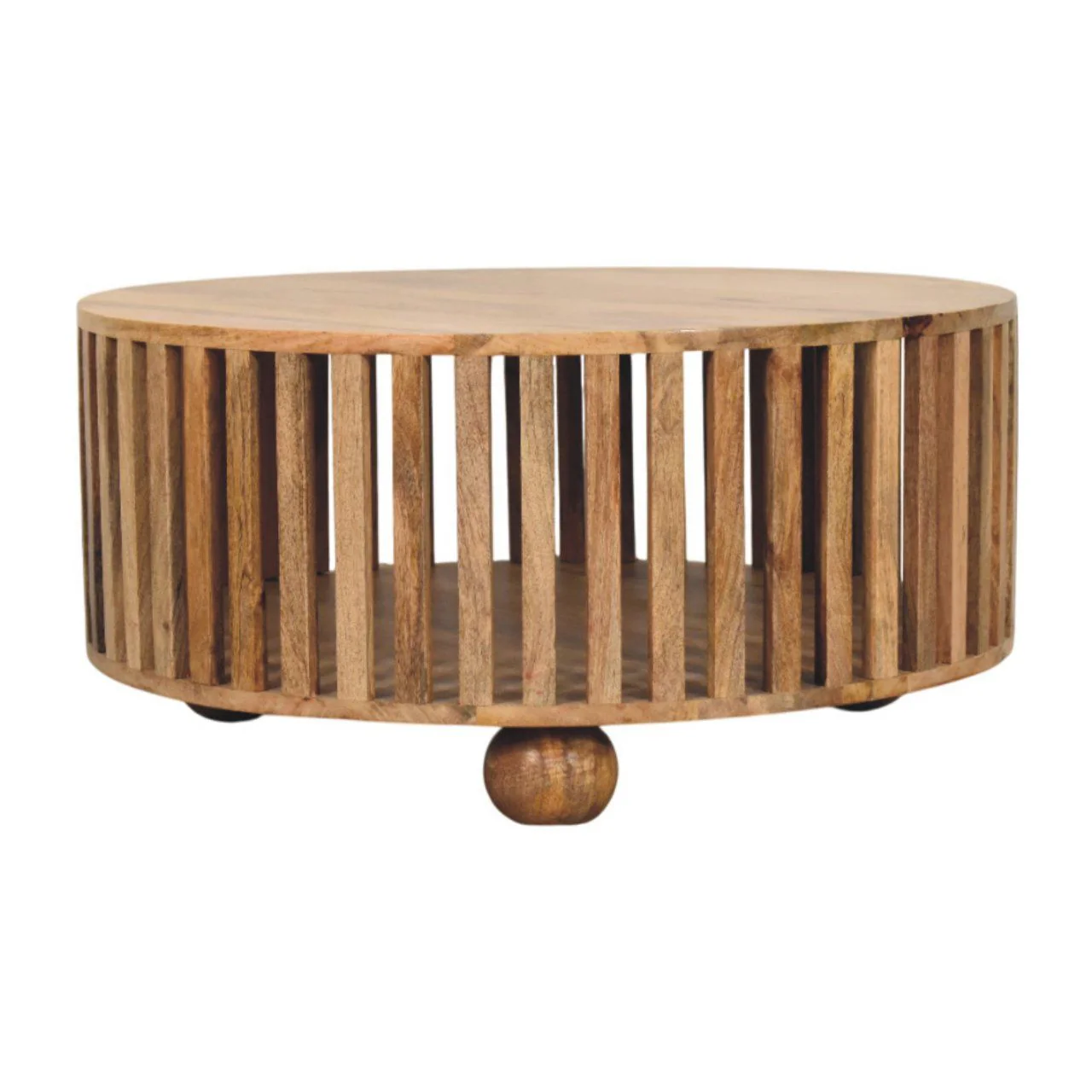 Slatted Round Coffee Table - Beige - Image 5