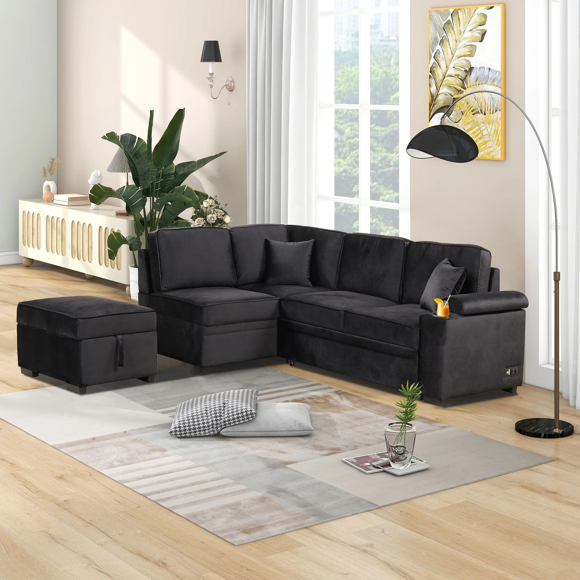Sleeper Sofa Bed, 2 In 1 Pull Out Sofa Bed L Shape Couch With Storage Ottoman For Living Room, Bedroom Couch And Small Apartment - Image 14
