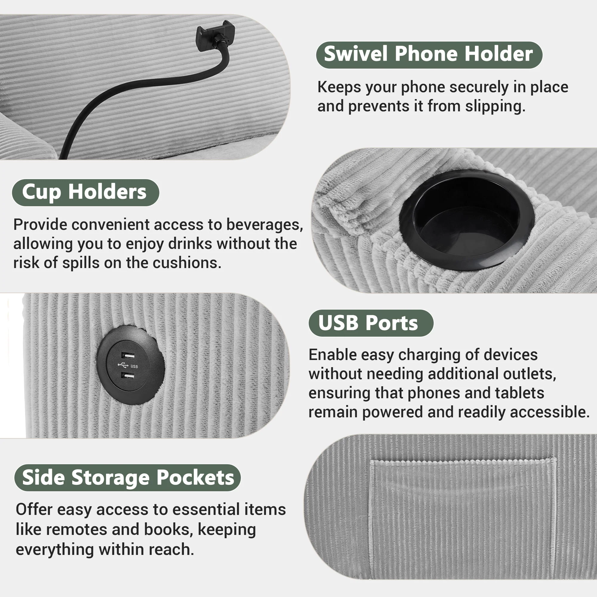 Sleeper Sofa Loveseat Sofa With Full Size Mattress, 2 USB Ports, 2 Cup Holders, 2 Side Pockets And Phone Holder - Image 22