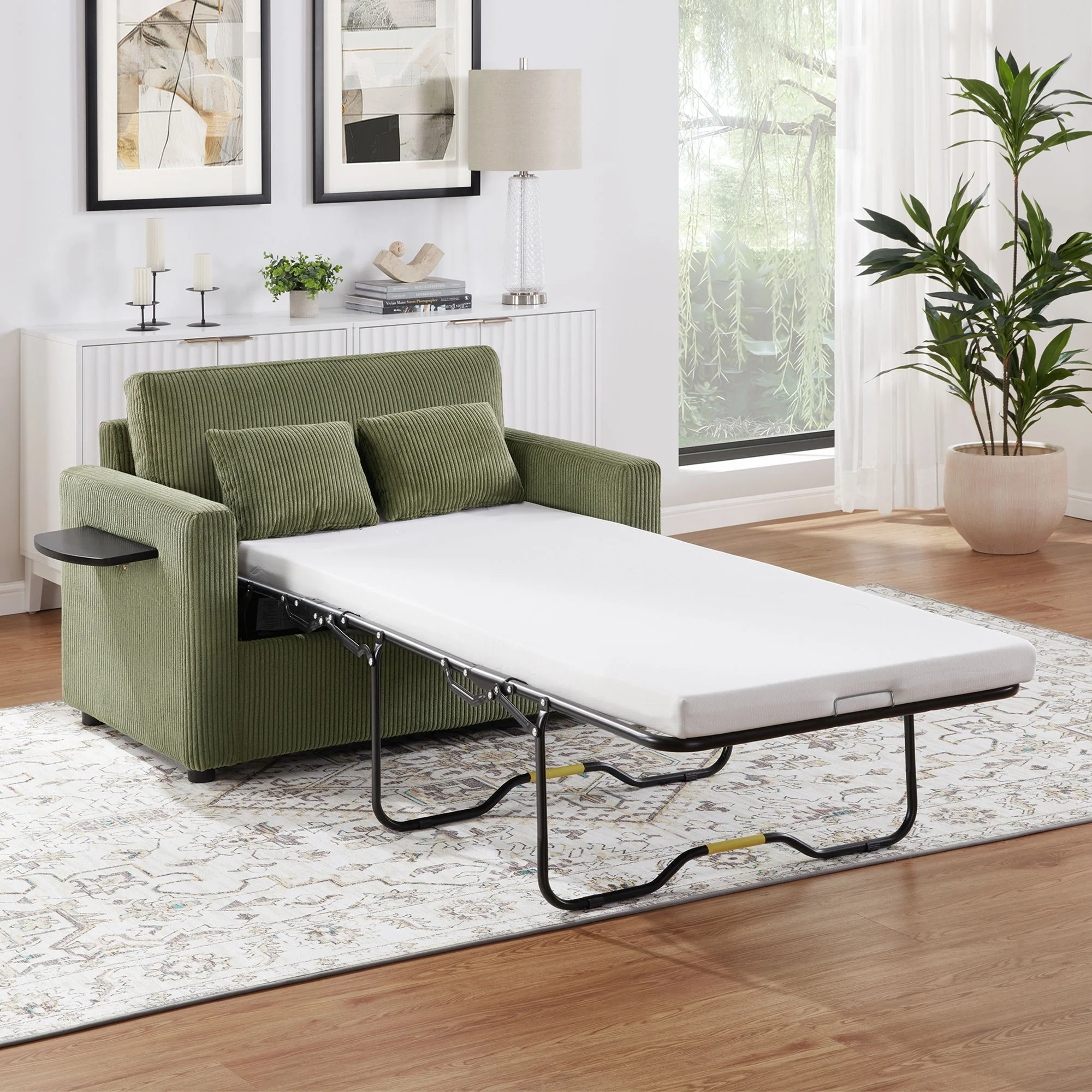 Sleeper Sofa With Foldable Mattress, USB Ports, Side Table & Storage Pocket - Image 14