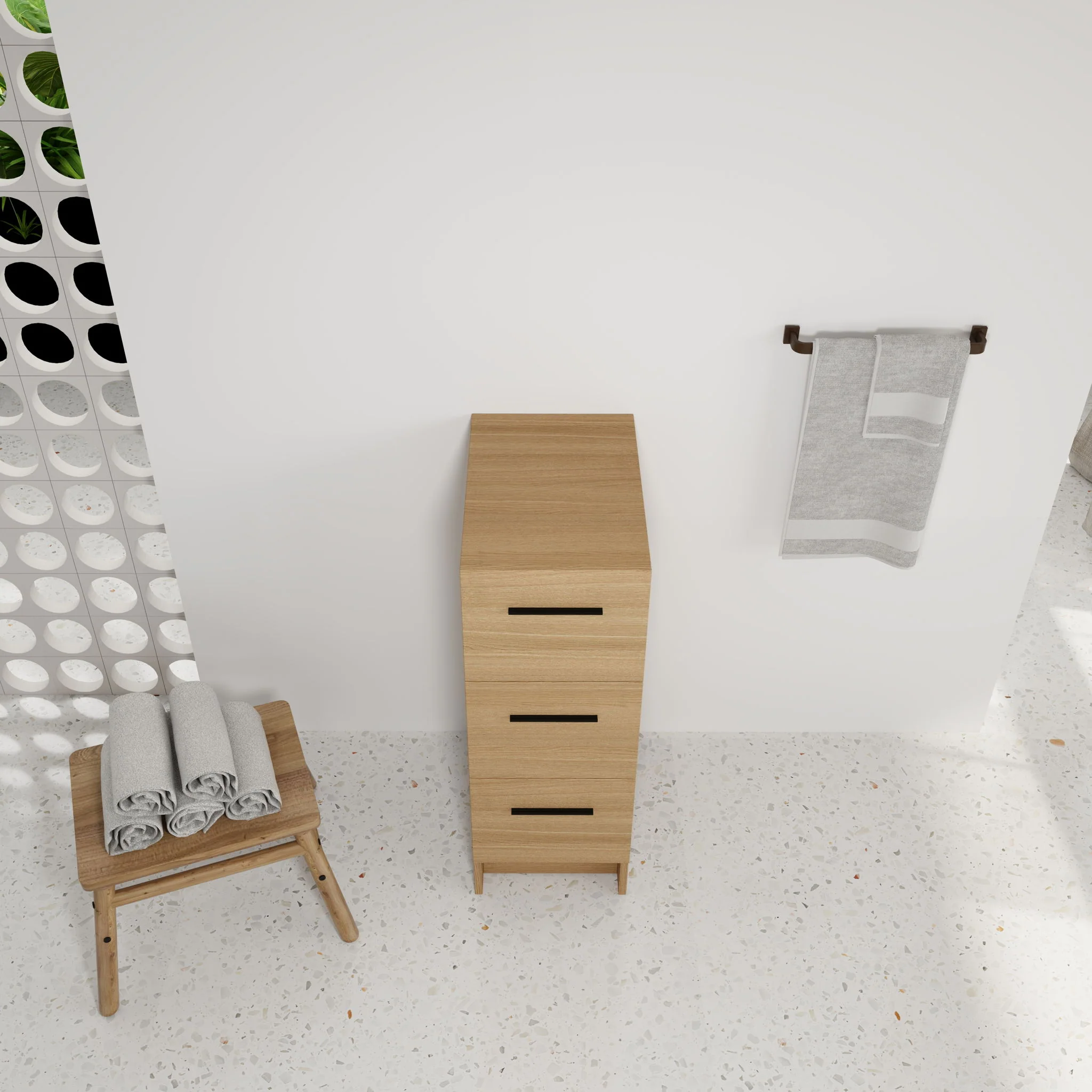 Slim Freestanding Bathroom Storage Cabinet, 3 Drawers - Light Oak - Image 4