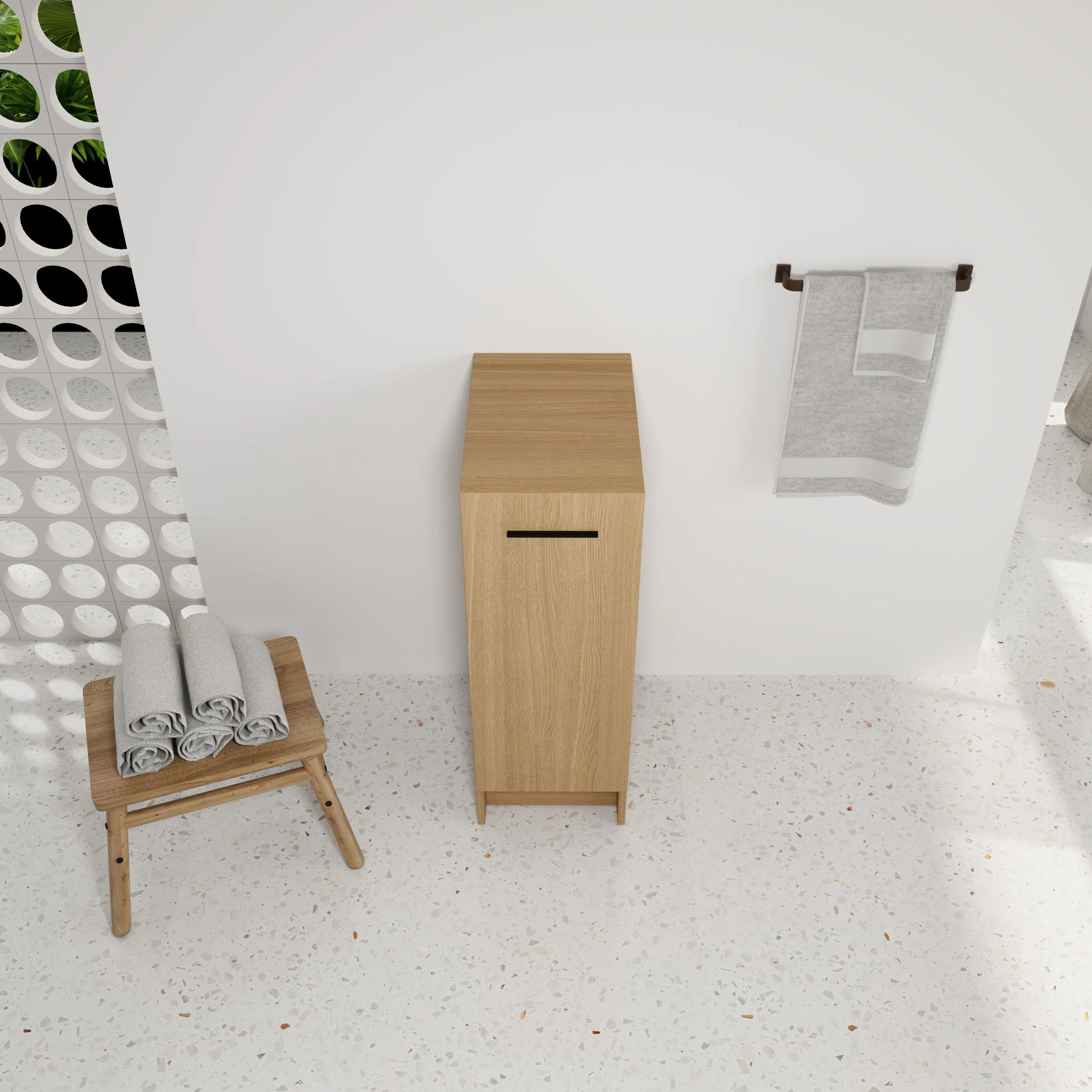 Slim Freestanding Bathroom Storage Cabinet - Light Oak - Image 2