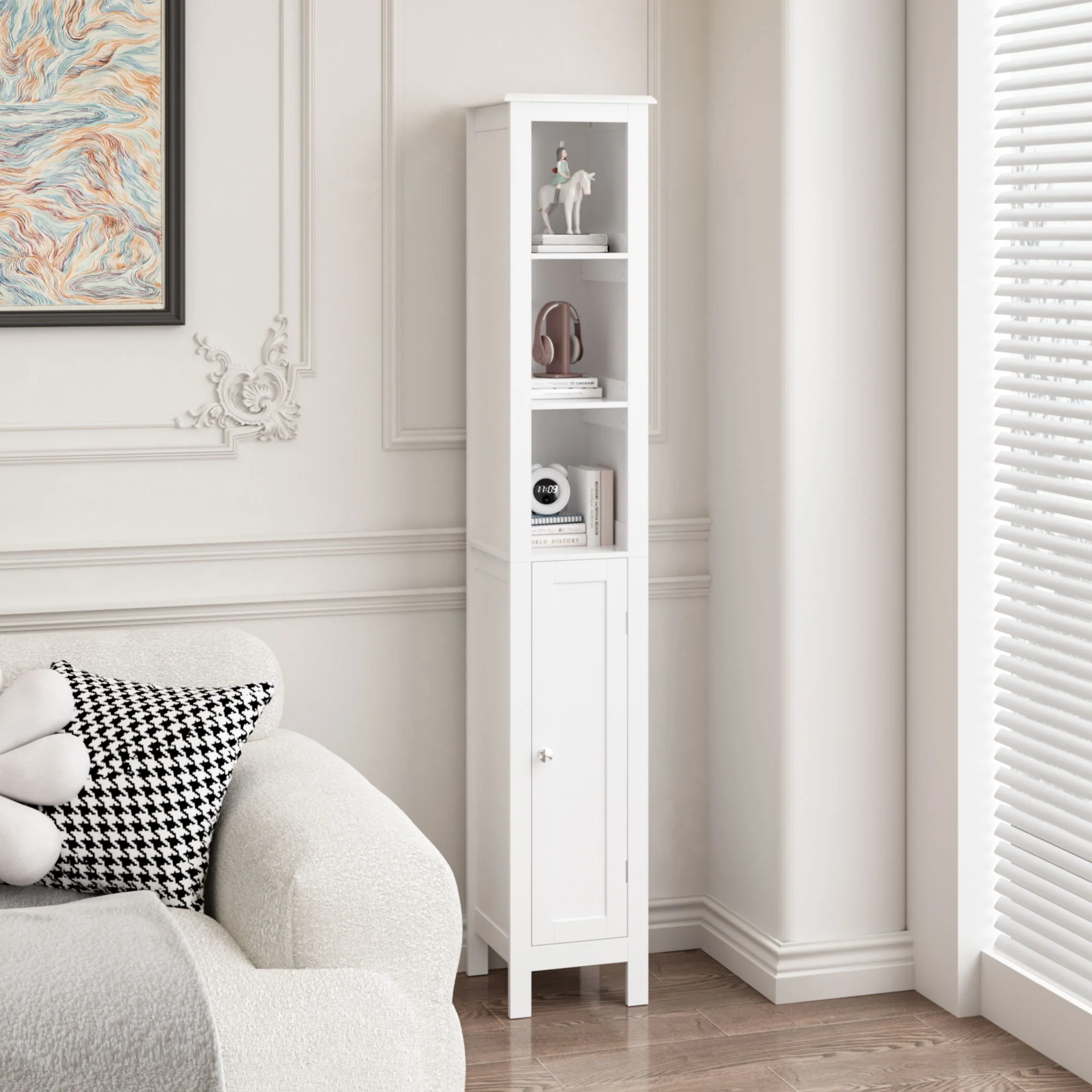 Slim Tall Bathroom Storage Cabinet With Adjustable Shelves, Anti Tip Freestanding Cabinet - White - Image 4