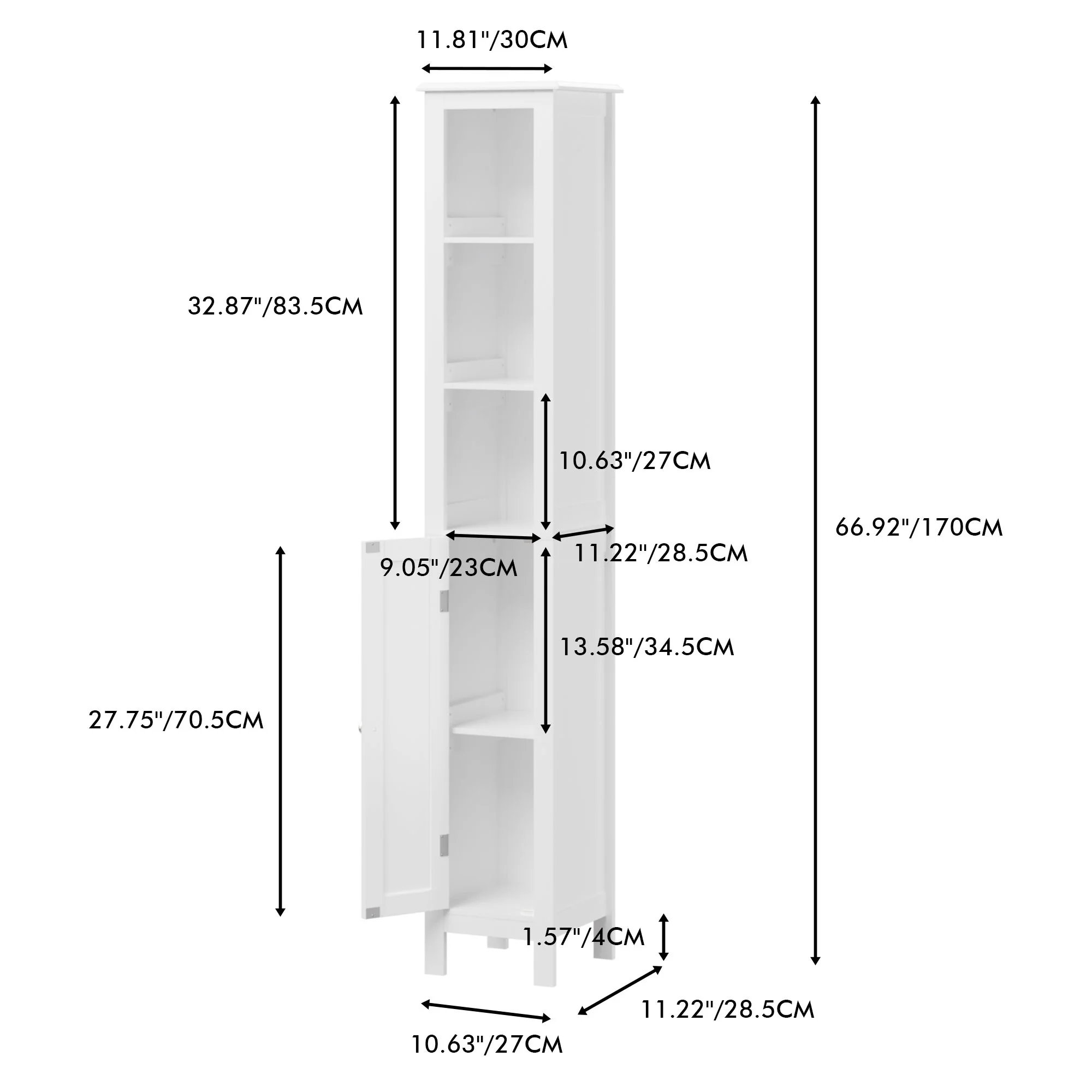 Slim Tall Bathroom Storage Cabinet With Adjustable Shelves, Anti Tip Freestanding Cabinet - White - Image 9