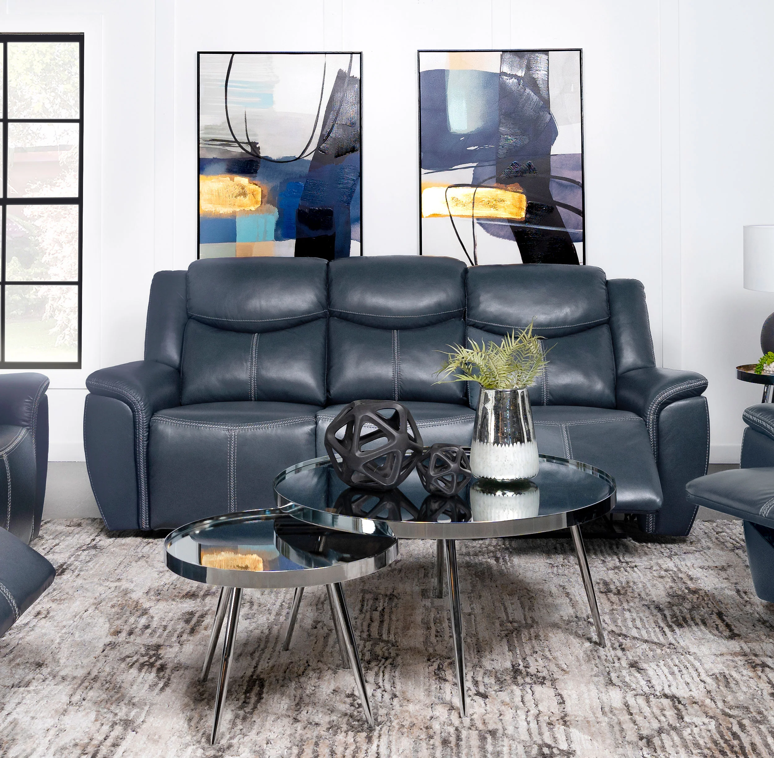 Sloane Blue Leatherette Reclining Sofa with Console - Image 4