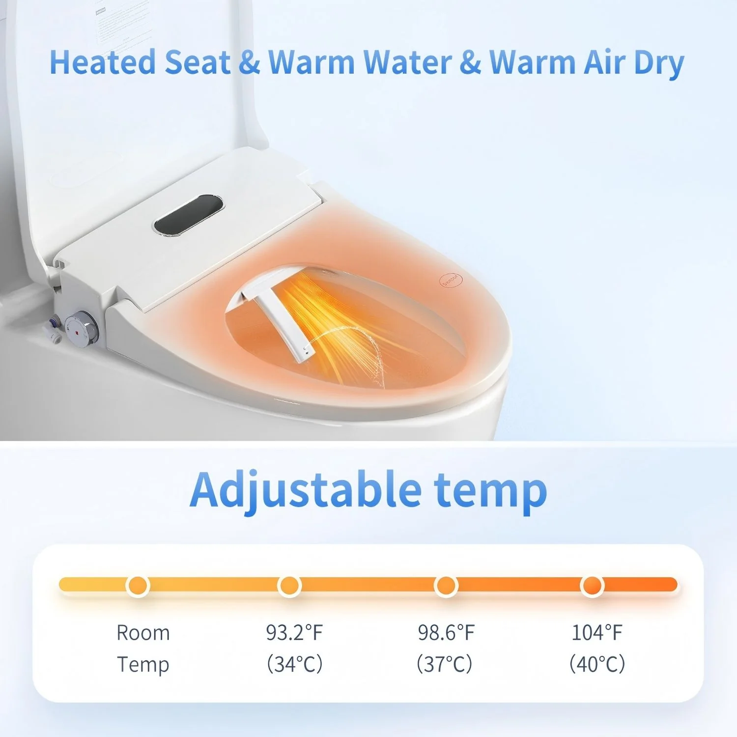 Smart Bidet Toilet Seat & Side Knob Adjustable Heated Seat With Water Temperature And Pressure Adjustment Portable Bidet - White - Image 7
