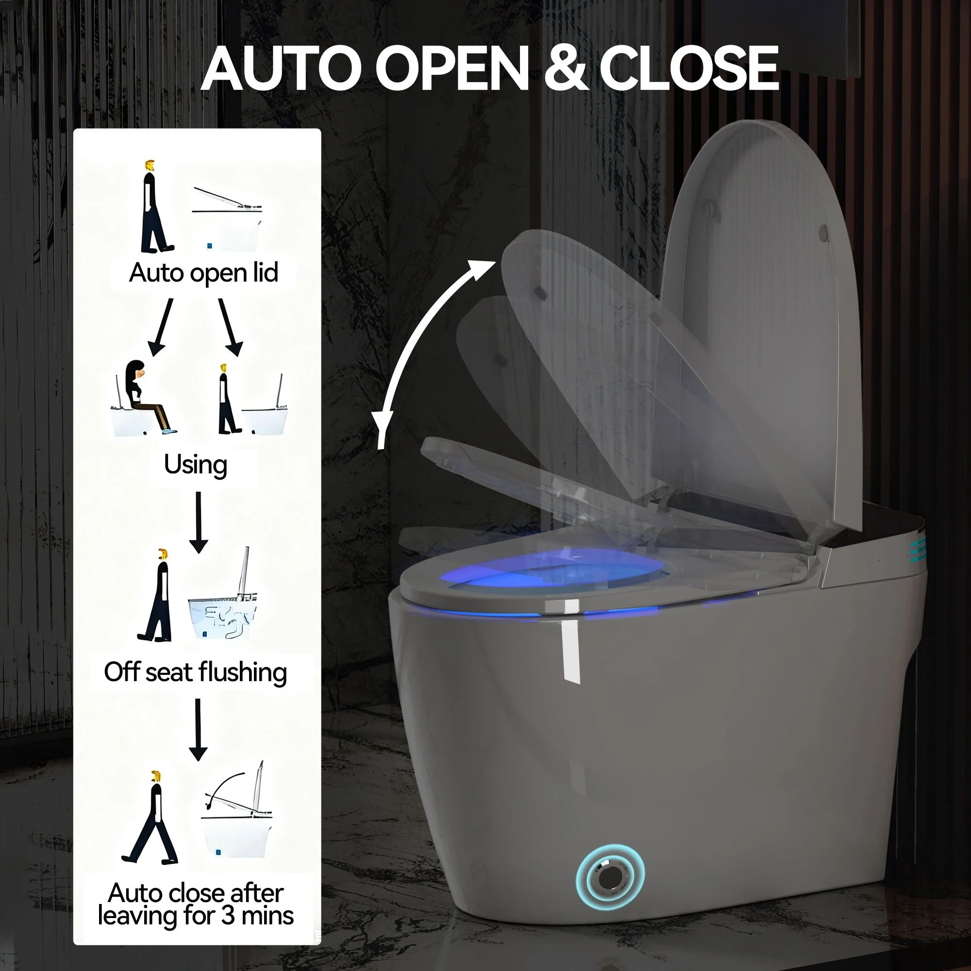 Smart Heated Bidet Toilet With Auto Open / Close Seat, Warm Water Wash, Dryer, And LED Display - White - Image 2
