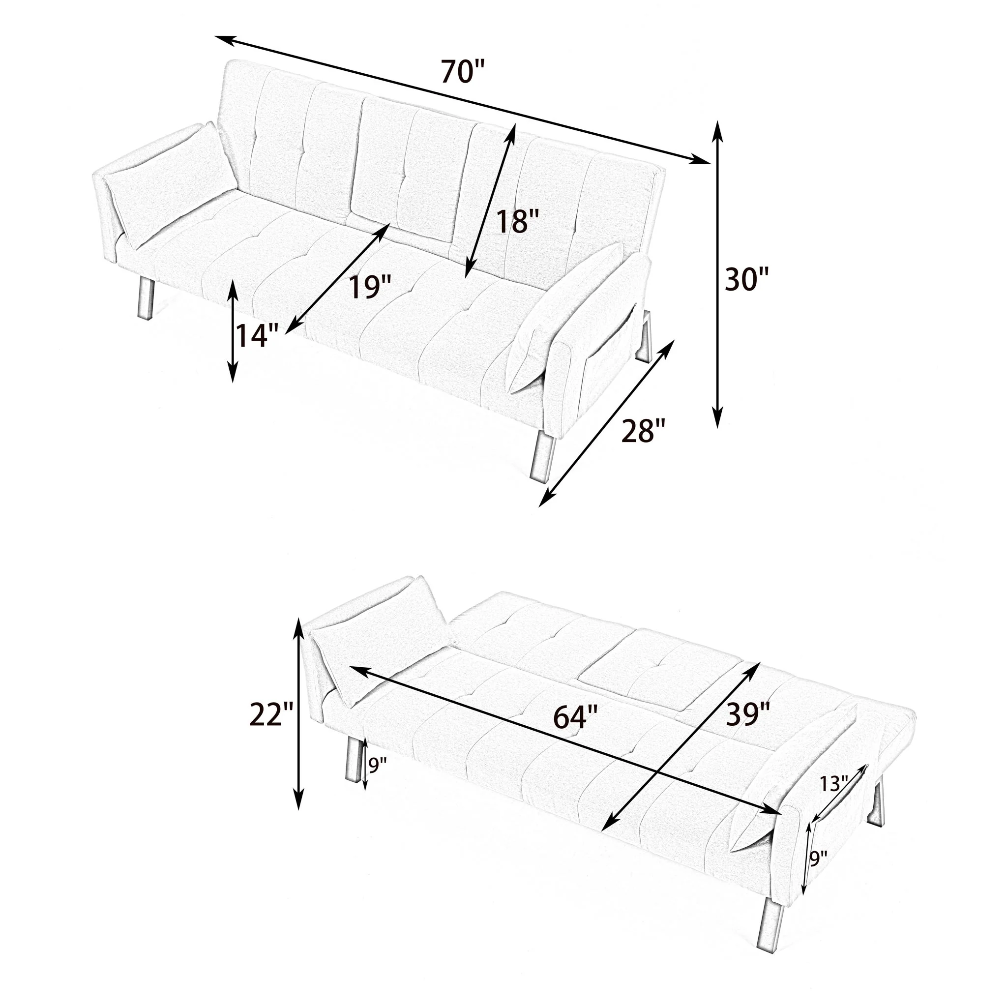 Sofa Bed With Foldable Design And Cup Holder - Green - Image 4