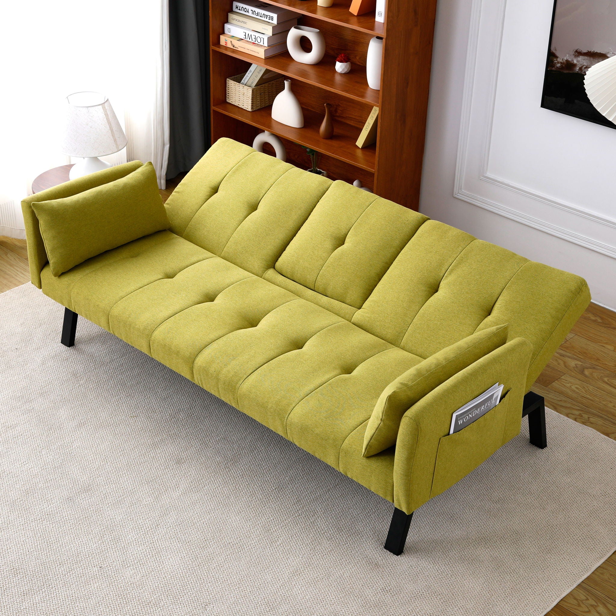Sofa Bed With Foldable Design And Cup Holder - Green - Image 7