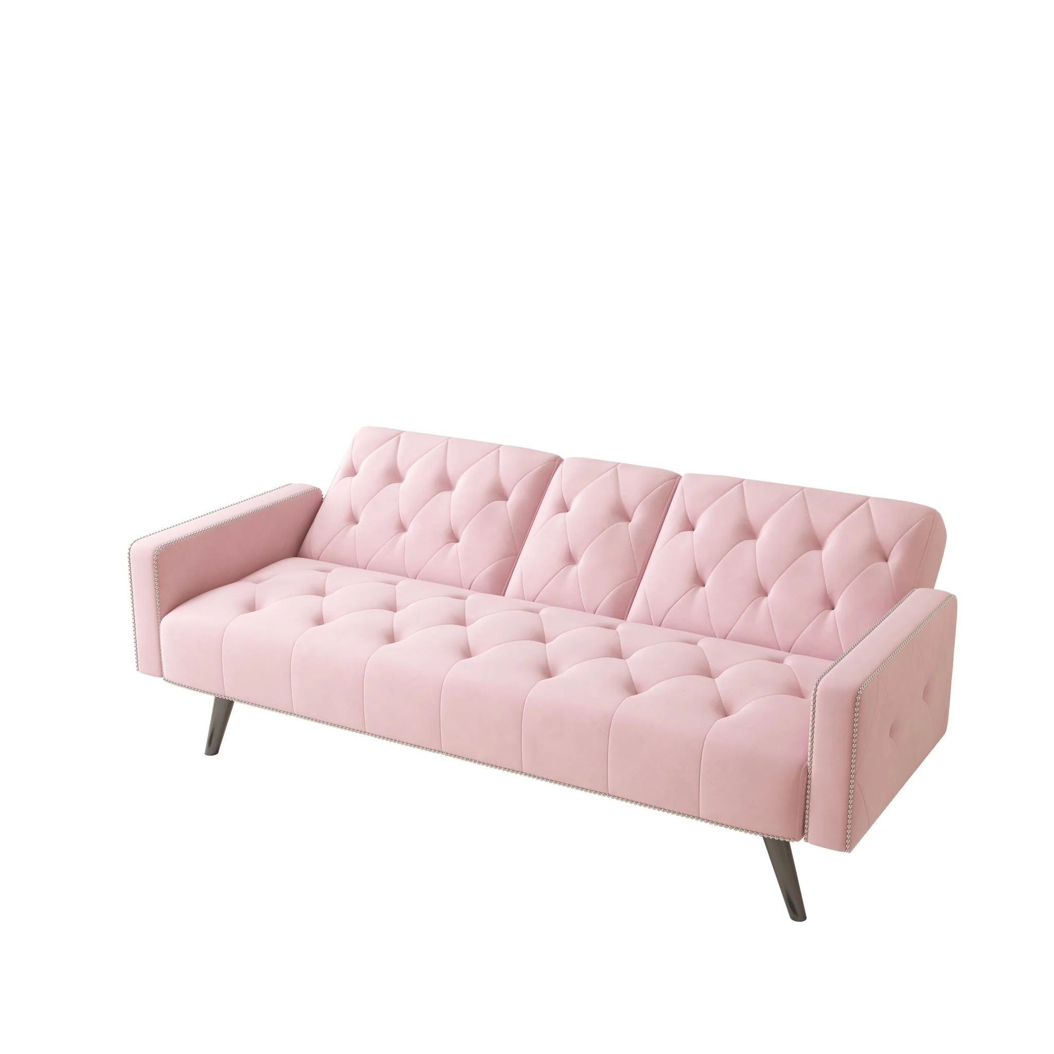 Sofa Bed With Nail Head Trim And Cup Holders - Pink - Image 5