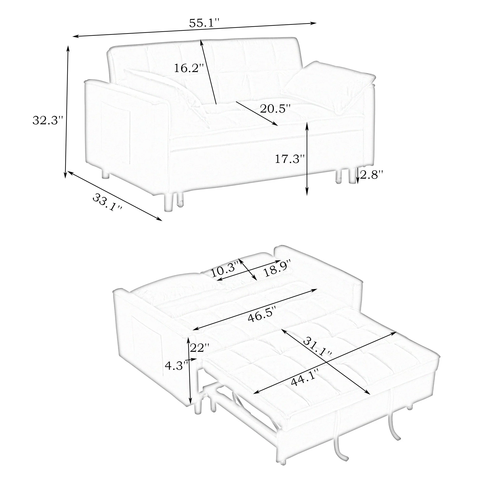 Sofa Bed With Pockets, 3 In 1 Convertible For Living Room - Image 35