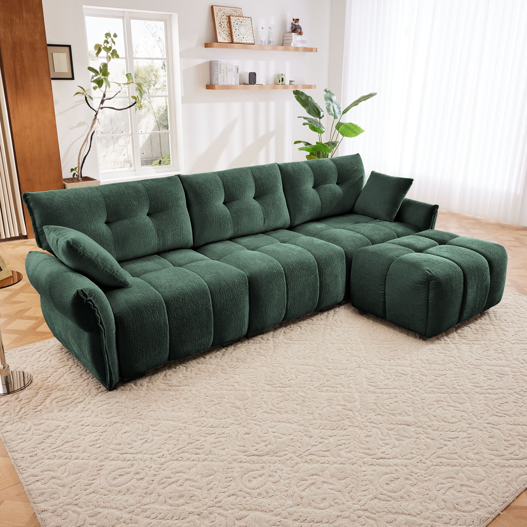 Sofa Set With Ottoman And Pillows, Textured, High Resilience Cushions - Image 173