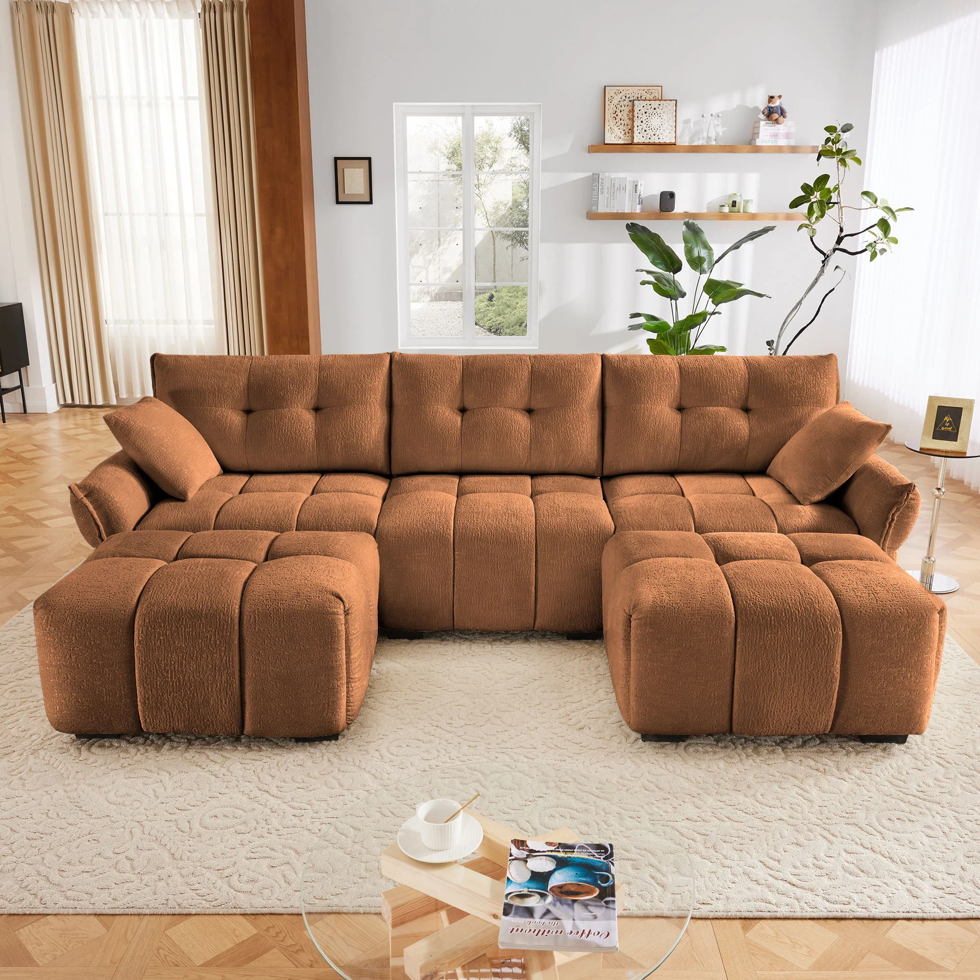 Sofa Set With Ottoman And Pillows, Textured, High Resilience Cushions - Image 200