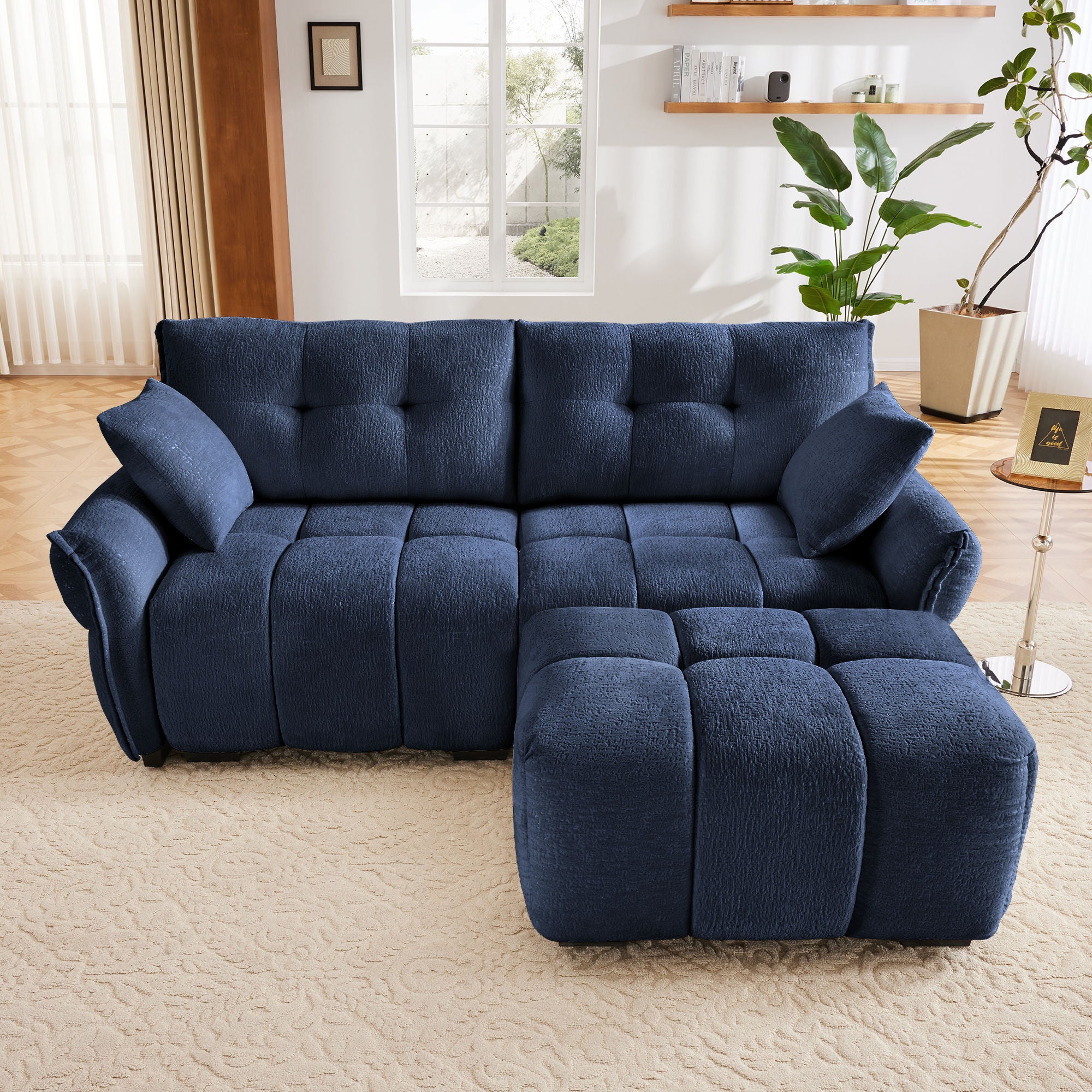 Sofa Set With Ottoman And Pillows, Textured, High Resilience Cushions - Image 208