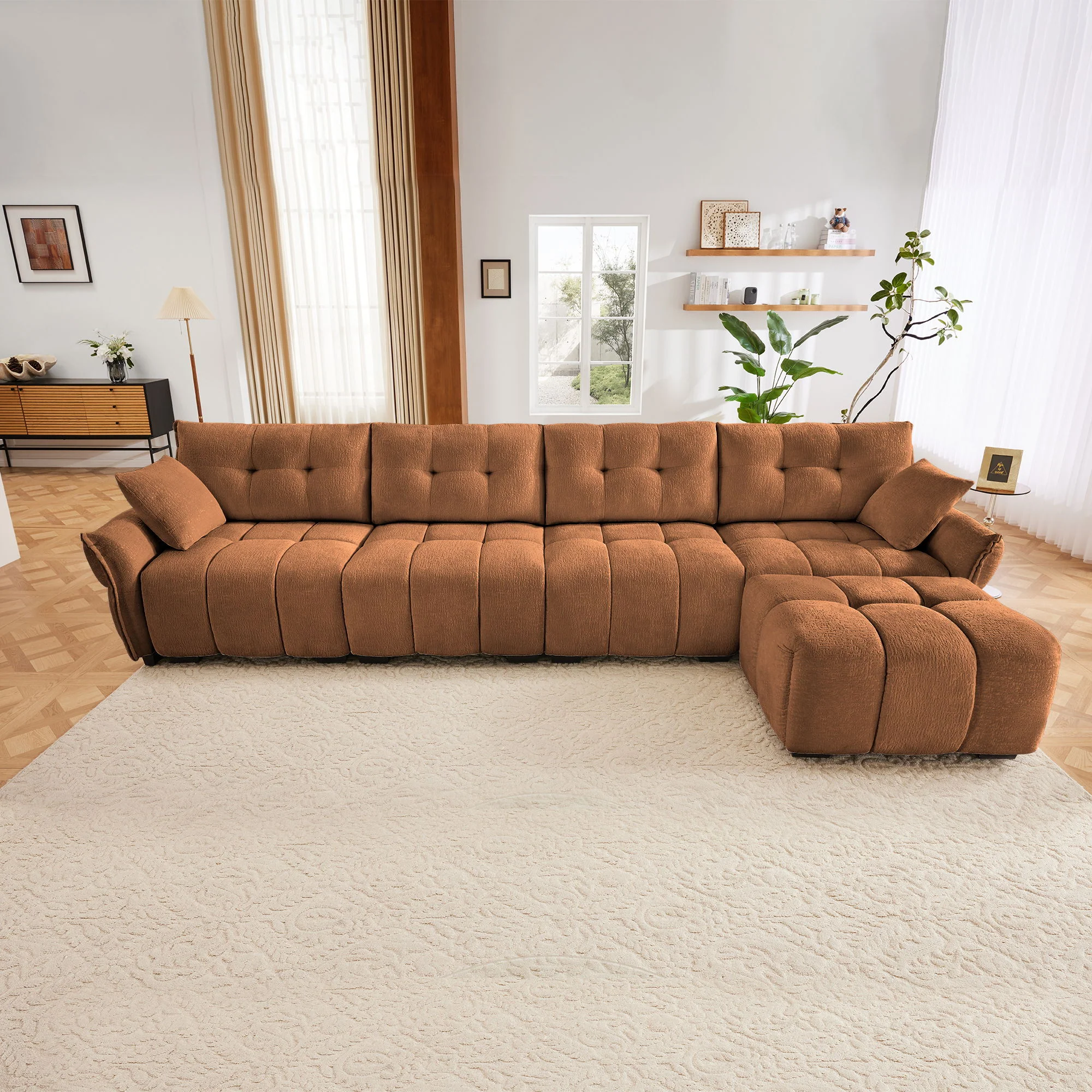 Sofa Set With Ottoman And Pillows, Textured, High Resilience Cushions - Image 219