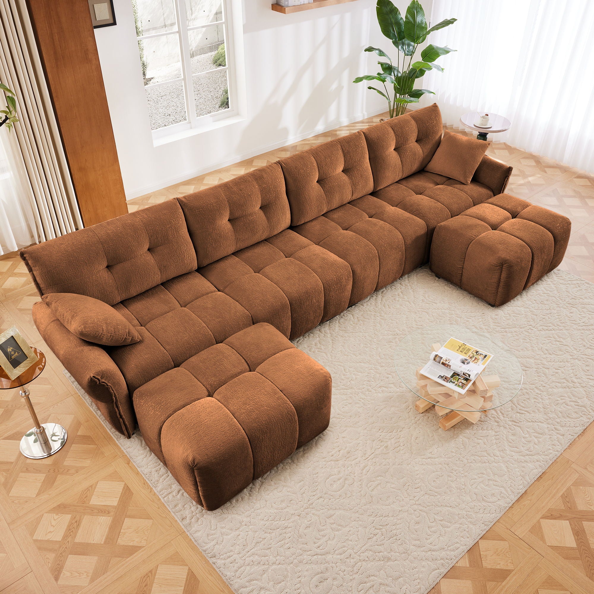 Sofa Set With Ottoman And Pillows, Textured, High Resilience Cushions - Image 89
