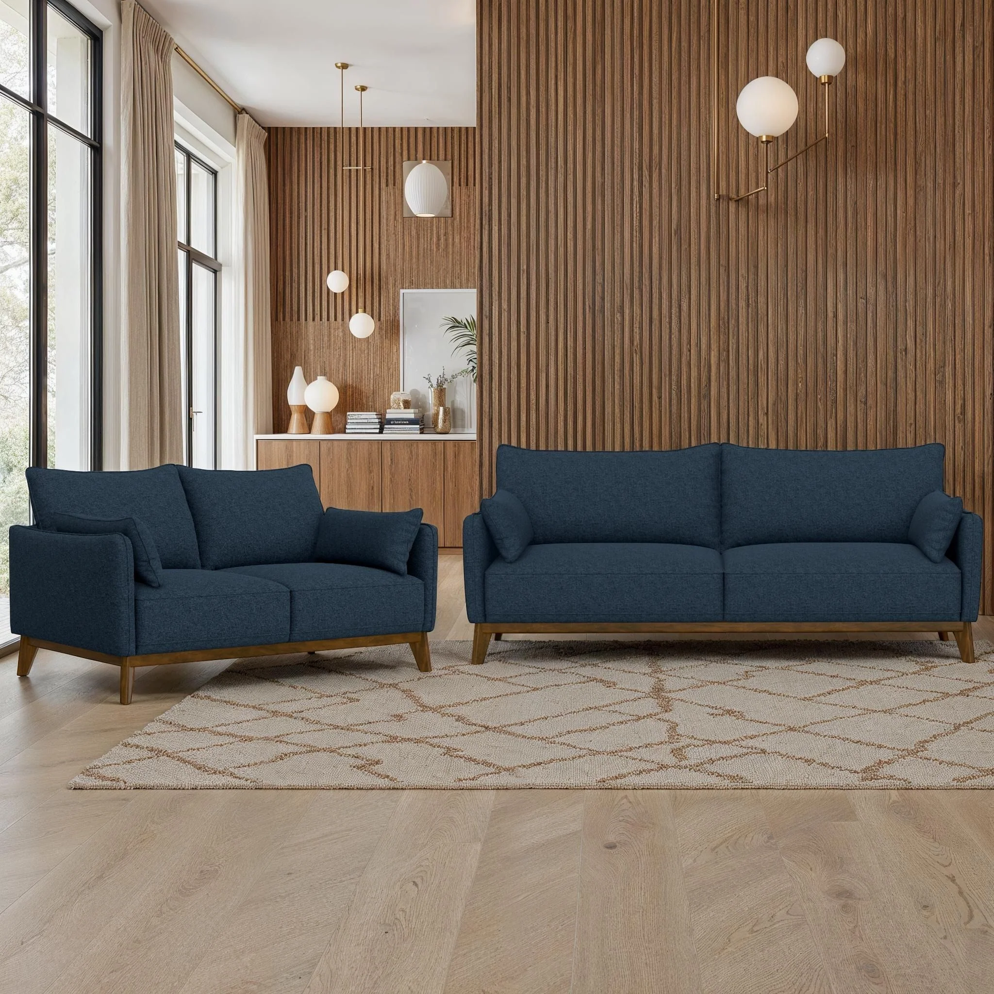 Sofa Wide With Attached Legs - Blue - Image 4