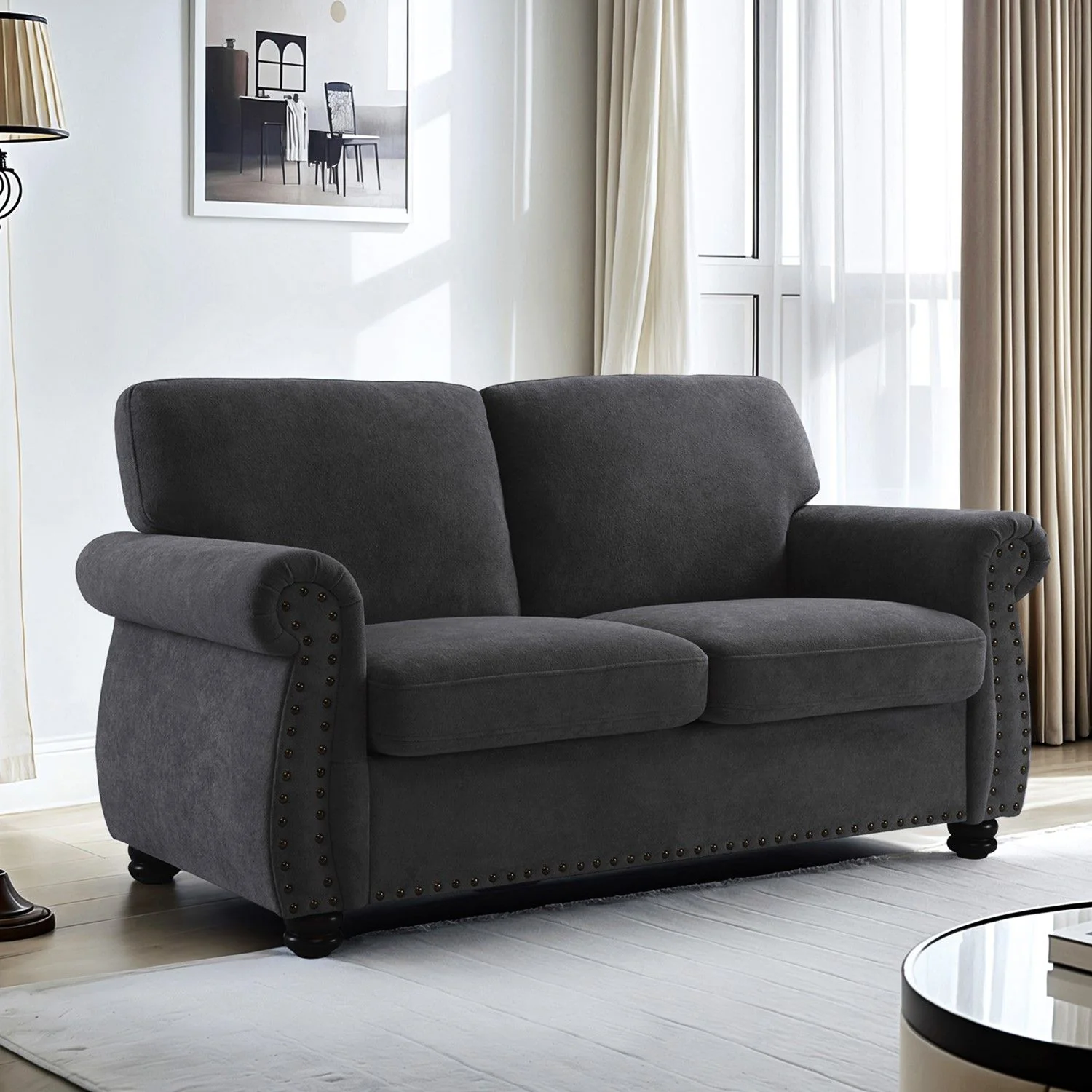 Soft Loveseat, Upholstered 2 Seater Couch, Loose Back Cushions And Turned Legs - Image 23