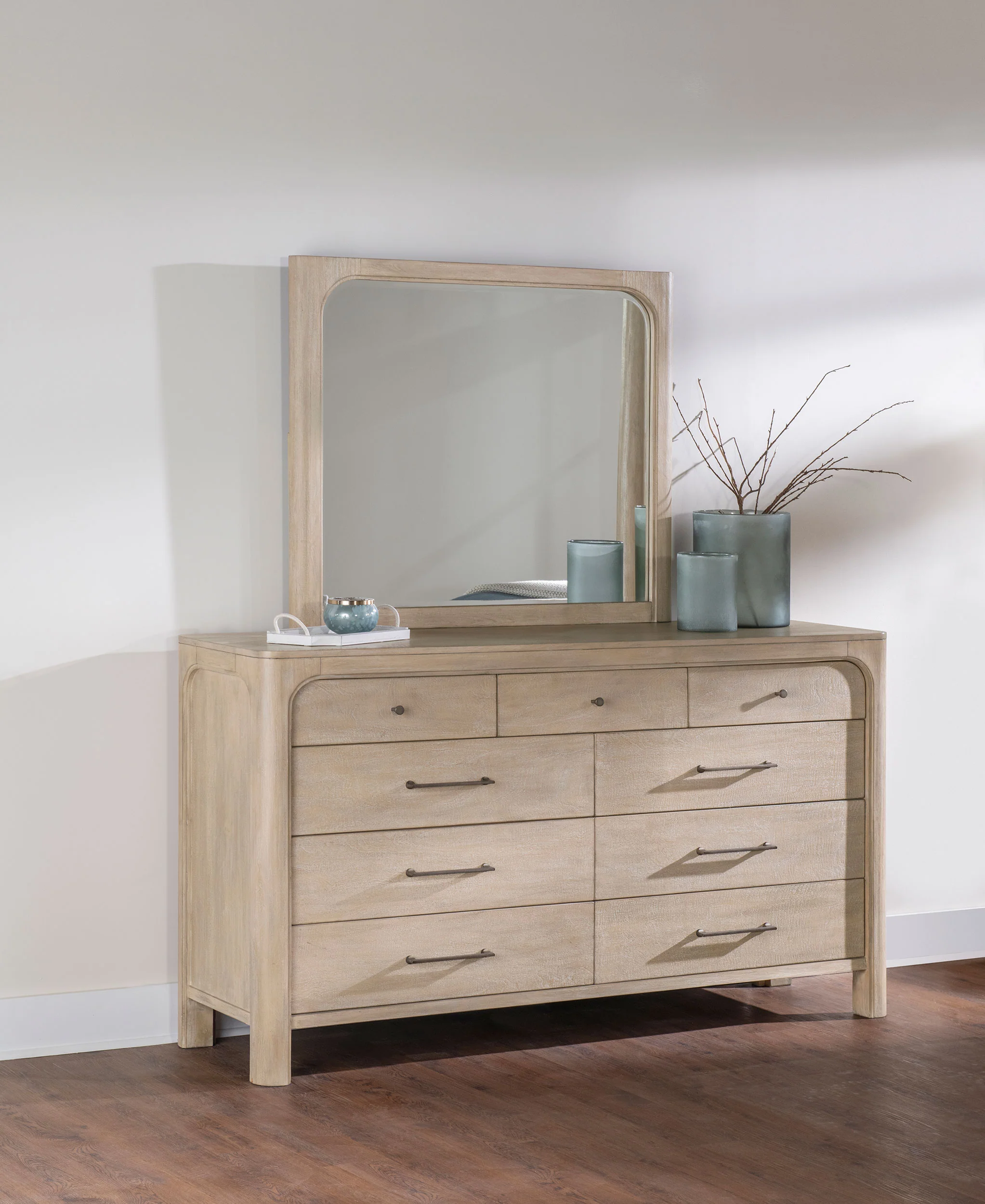 Solano 9-Drawer Bedroom Dresser with Mirror - Weathered Mango - Image 3