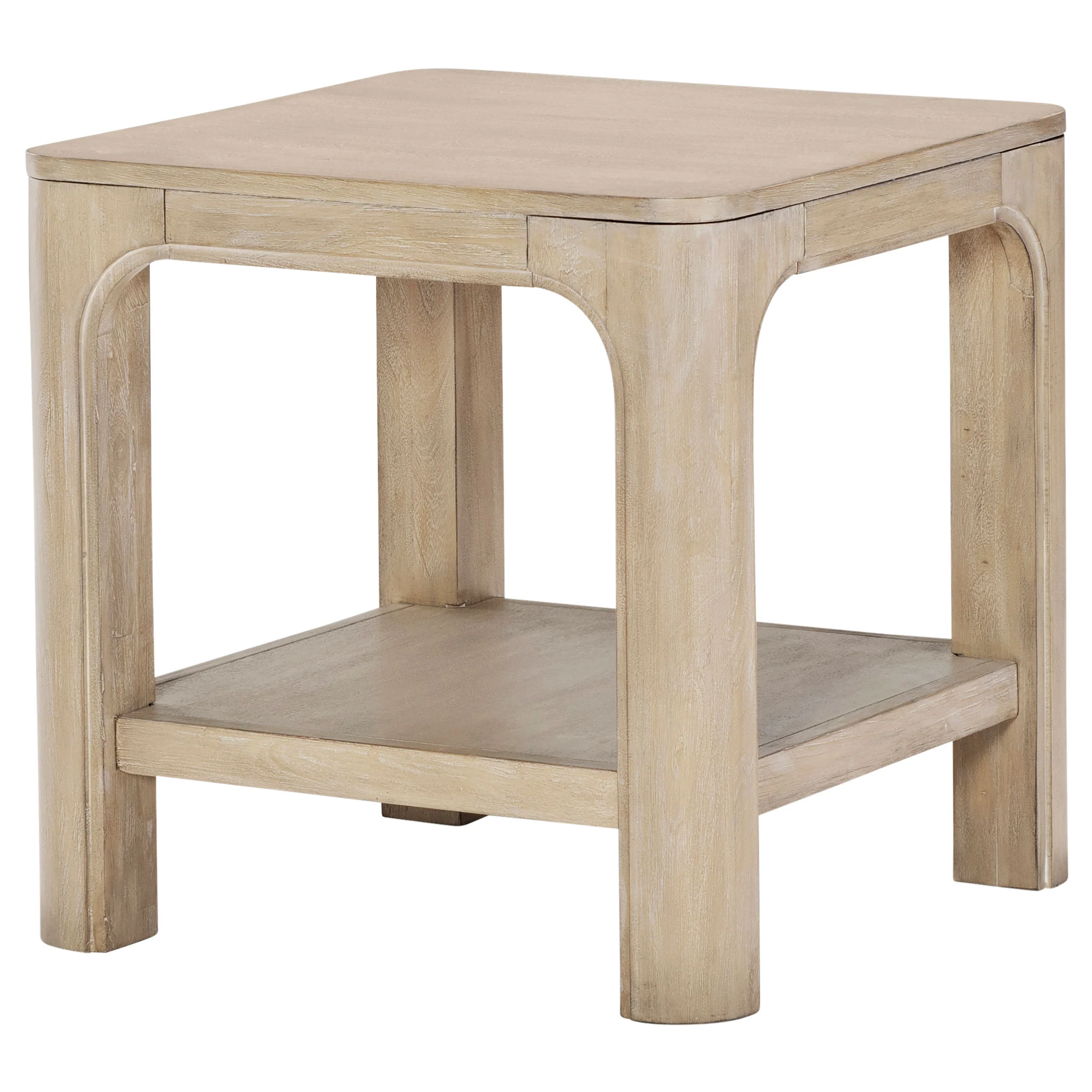 Solano Square Wood Side Table with Shelf, Weathered Mango - Image 2