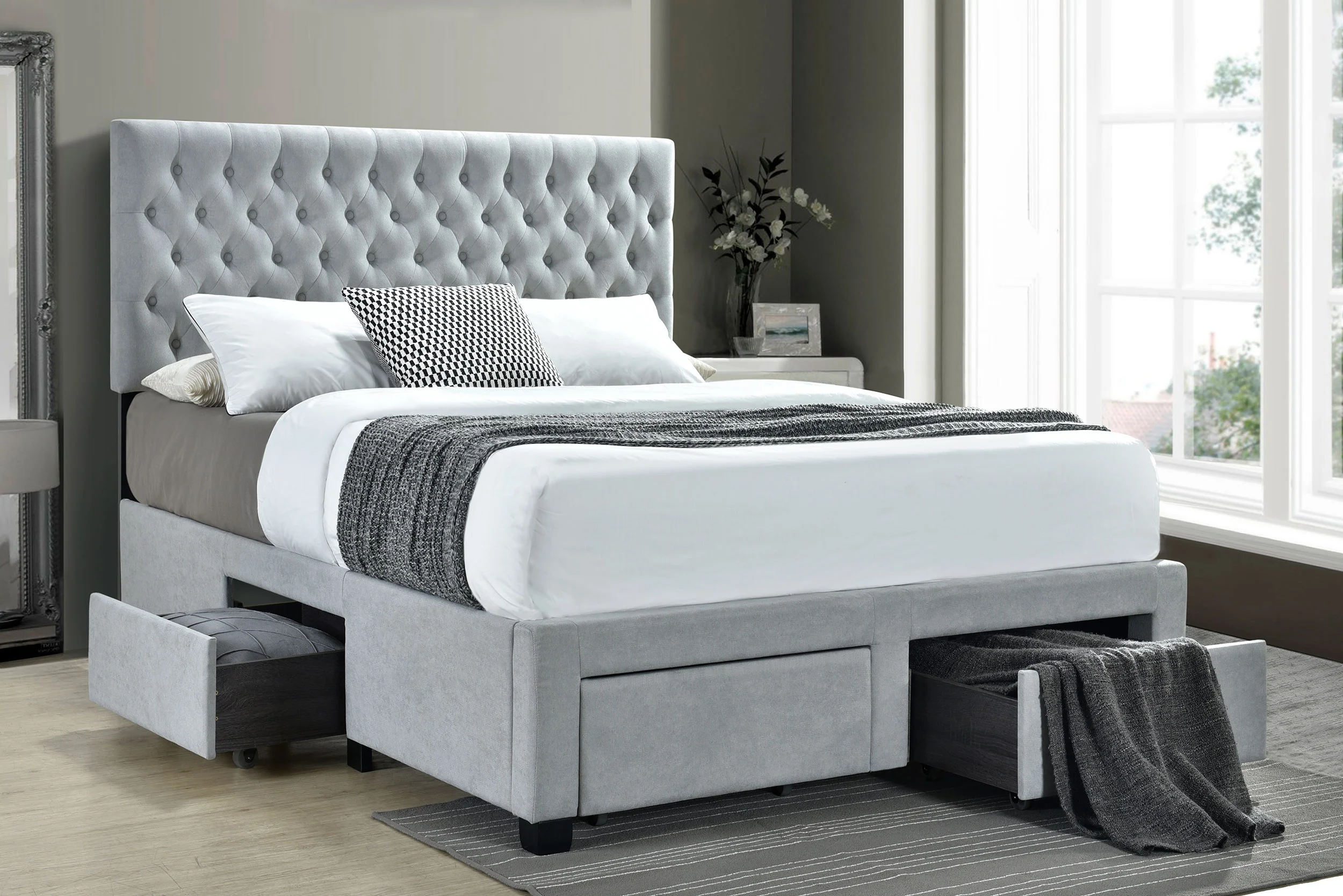Soledad Upholstered Eastern King Storage Bed Light Grey - Image 3