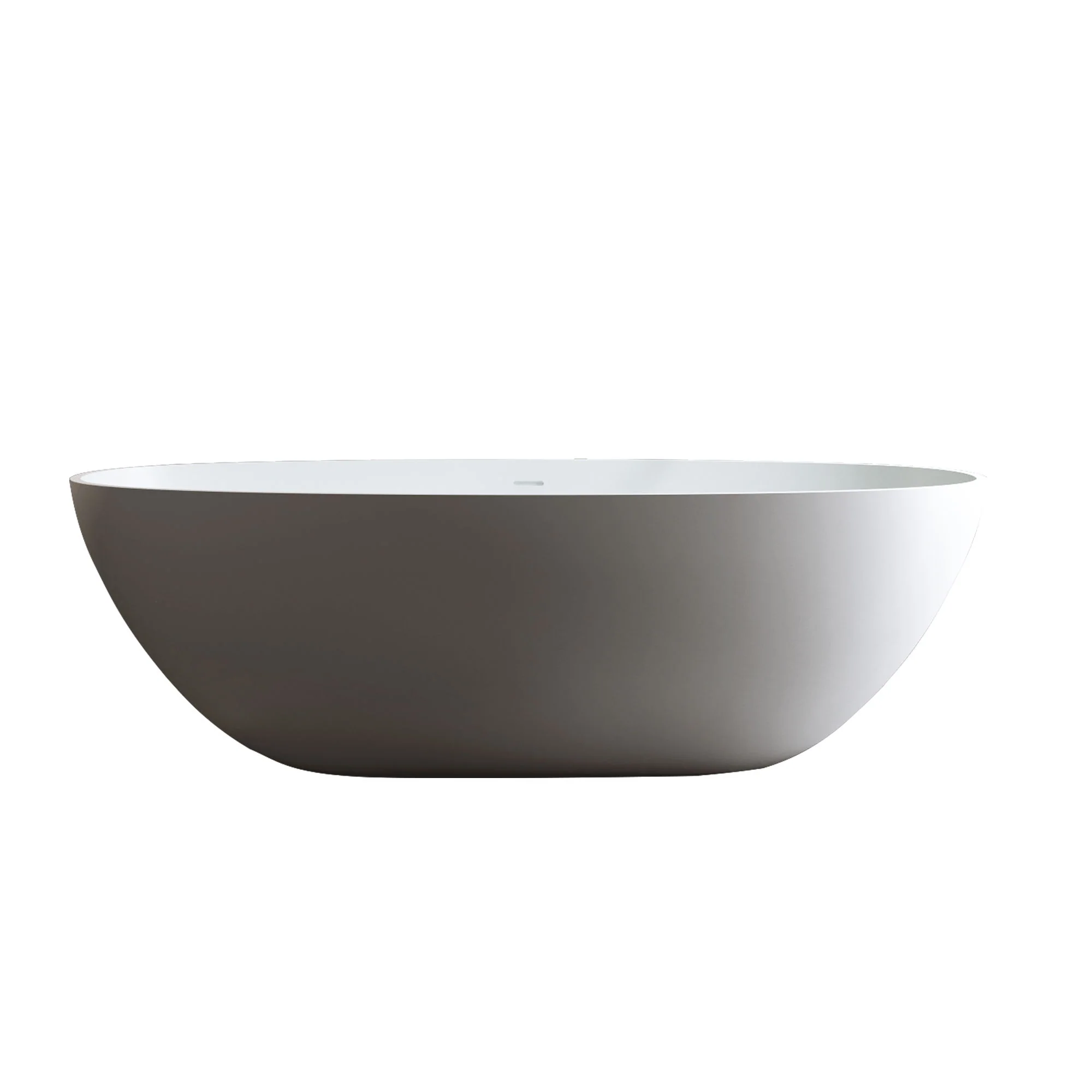 Solid Surface Matte Tub, Solid Surface Soaking Tub, Stone Resin Freestanding Bathtub, Thick Edge Stand Alone Tubs With Overflow, Pop-Up Drain (Oval) - Matte White - Image 6