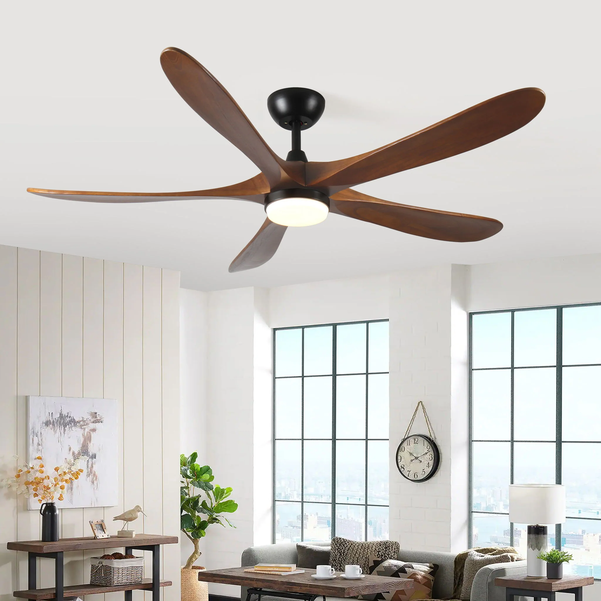 Solid Wood With Remote Control With Light (LED) Modern DC Motor Indoor / Outdoor 5 Blade Ceiling Fan For Patios, Bedrooms And Farmhouses - Antique Brown - Image 3
