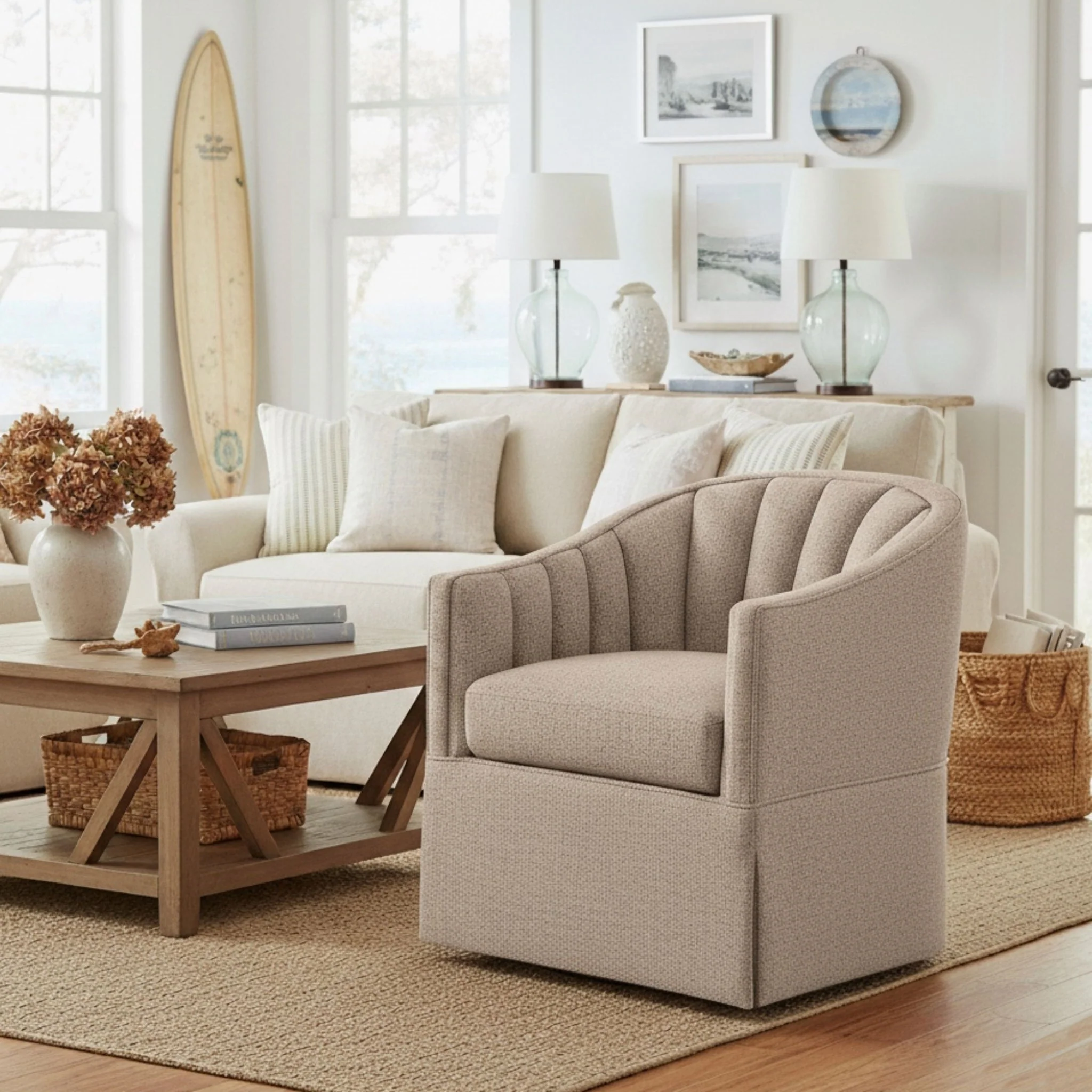 Solitude - Skirted Swivel Accent Chair With Hemp Like - Image 16