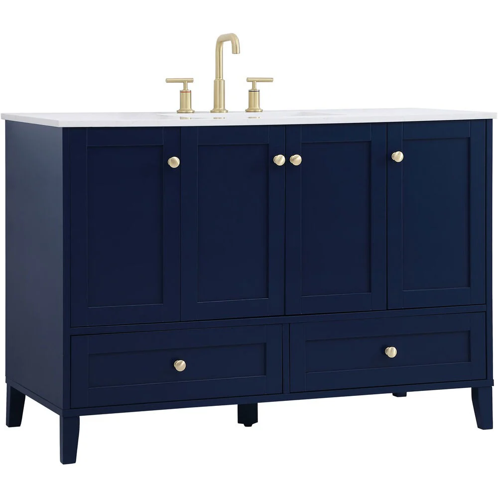 Sommerville 48 Inch Blue Bathroom Vanity with Quartz Top - Image 2