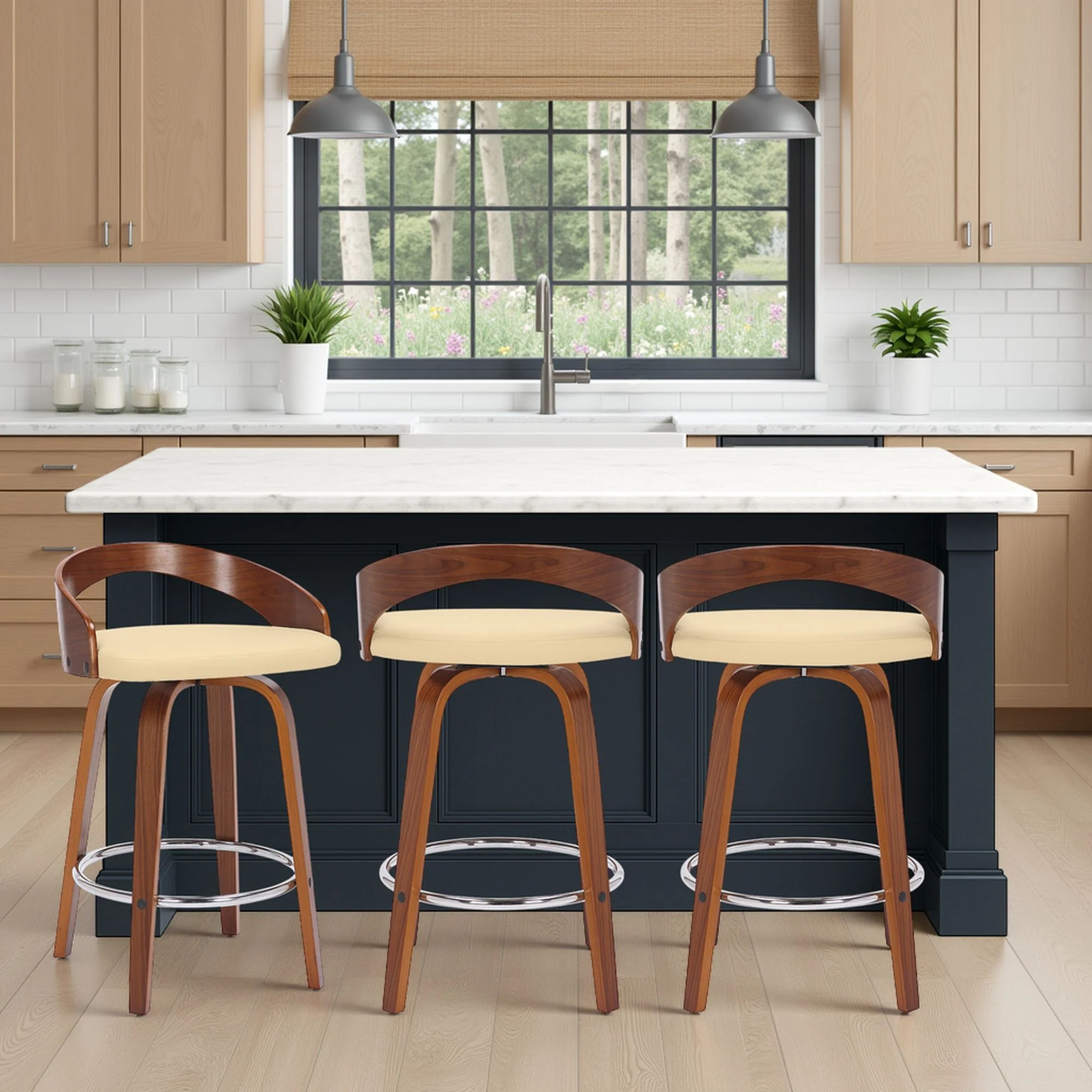 Sonia - 26" Counter Height Swivel Bar Stool - Walnut Wood - Image 45