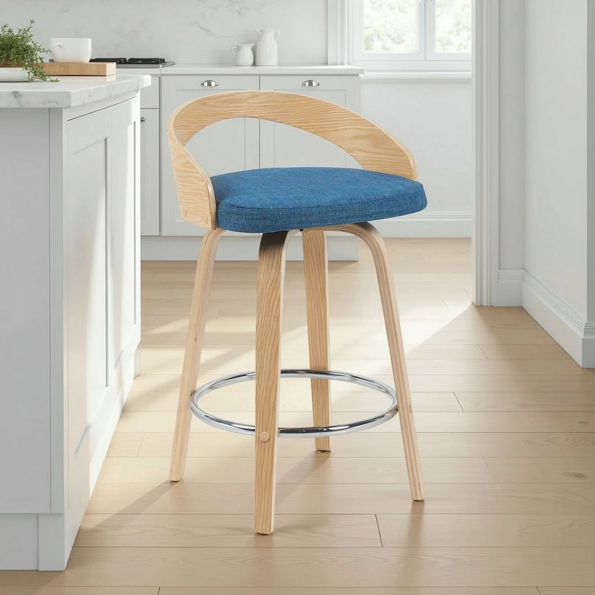 Sonia - Modern Swivel Counter Height Bar Stool - Patterned Oak Wood Finish - Image 13