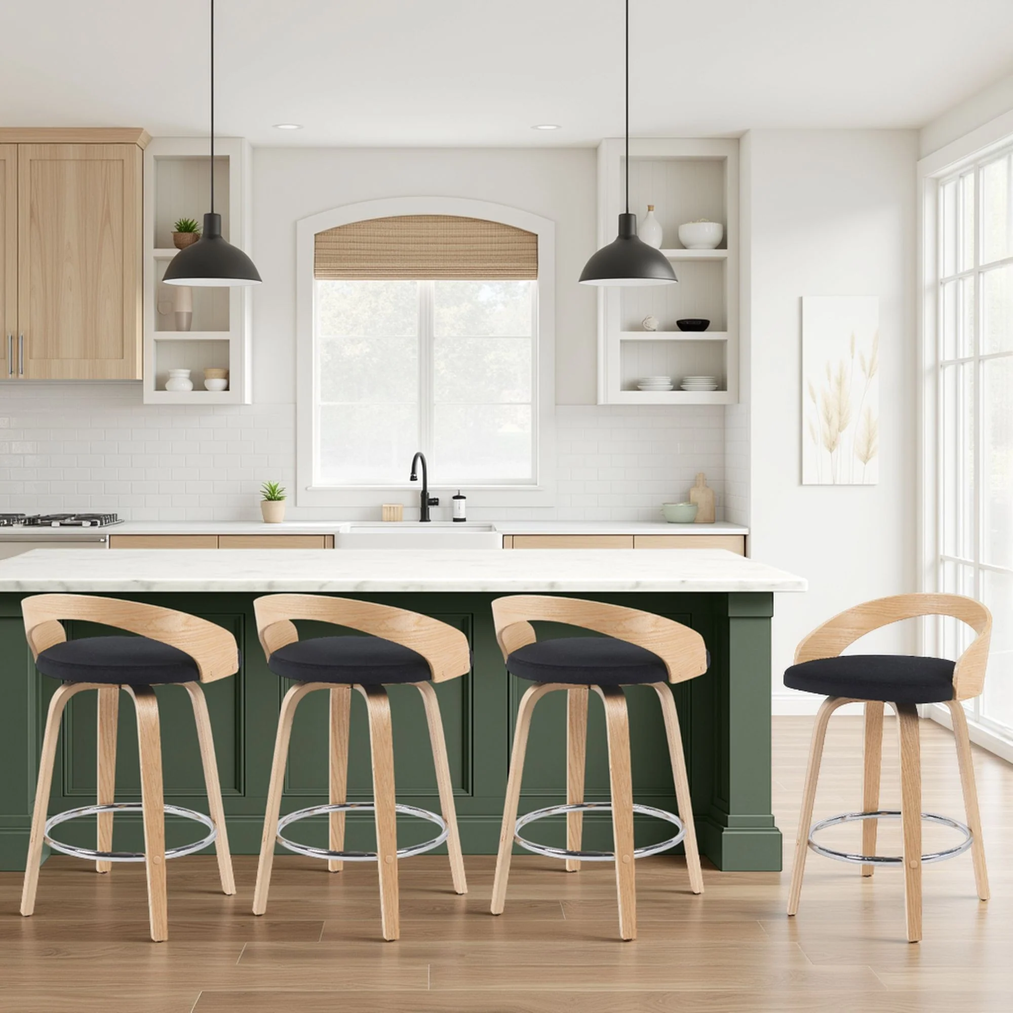 Sonia - Modern Swivel Counter Height Bar Stool - Patterned Oak Wood Finish - Image 23