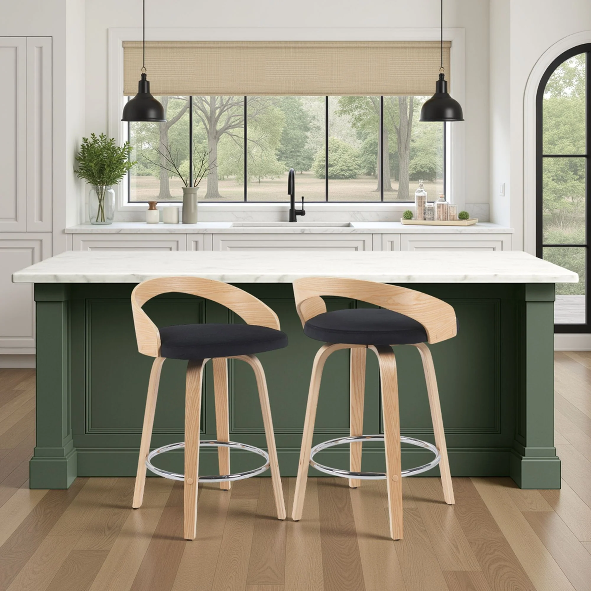 Sonia - Modern Swivel Counter Height Bar Stool - Patterned Oak Wood Finish - Image 25