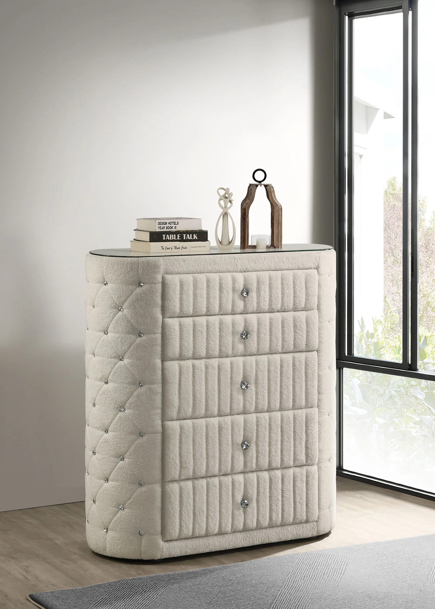 Sonya 5-Drawer Upholstered Chest, Ivory Bouclé - Image 5