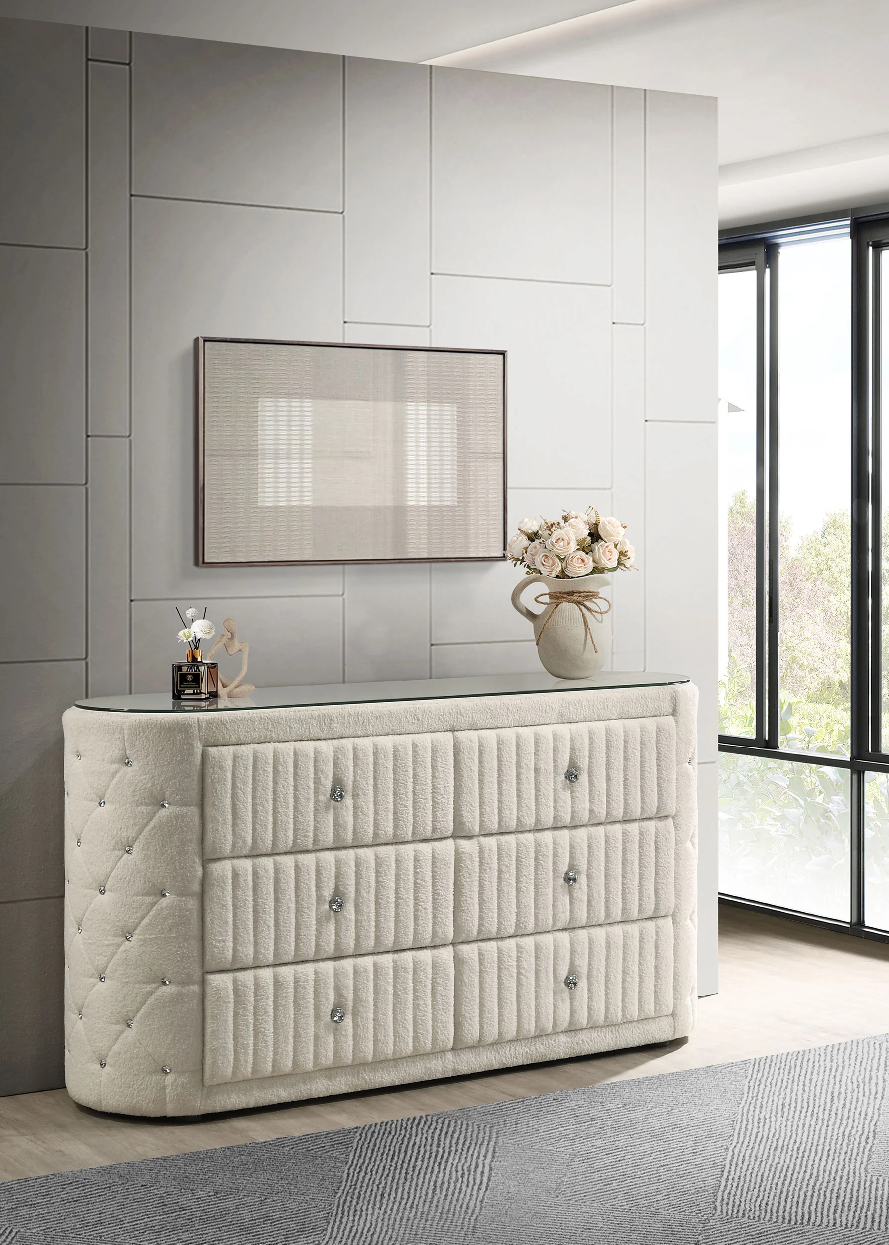 Sonya 6-Drawer Upholstered Dresser in Ivory Bouclé - Image 5