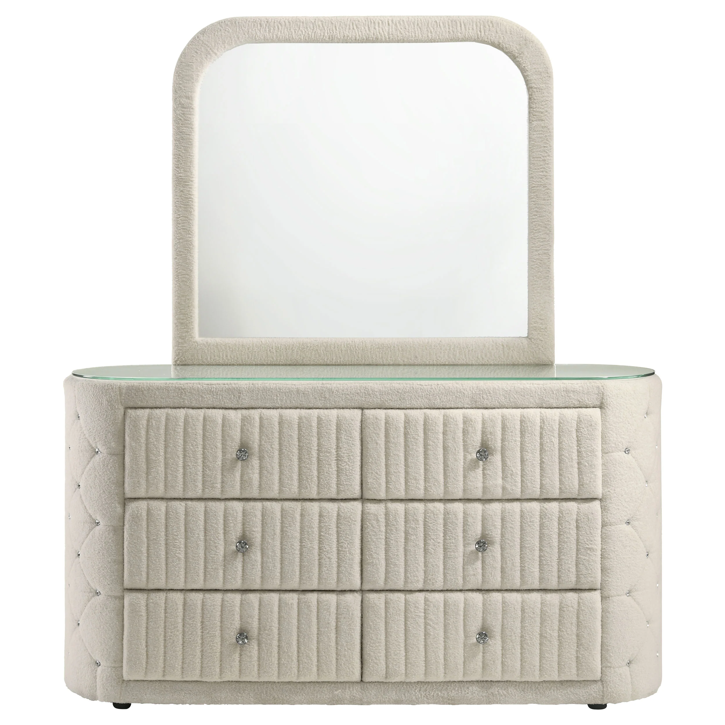 Sonya 6-Drawer Upholstered Dresser with Mirror, Ivory Bouclé - Image 4