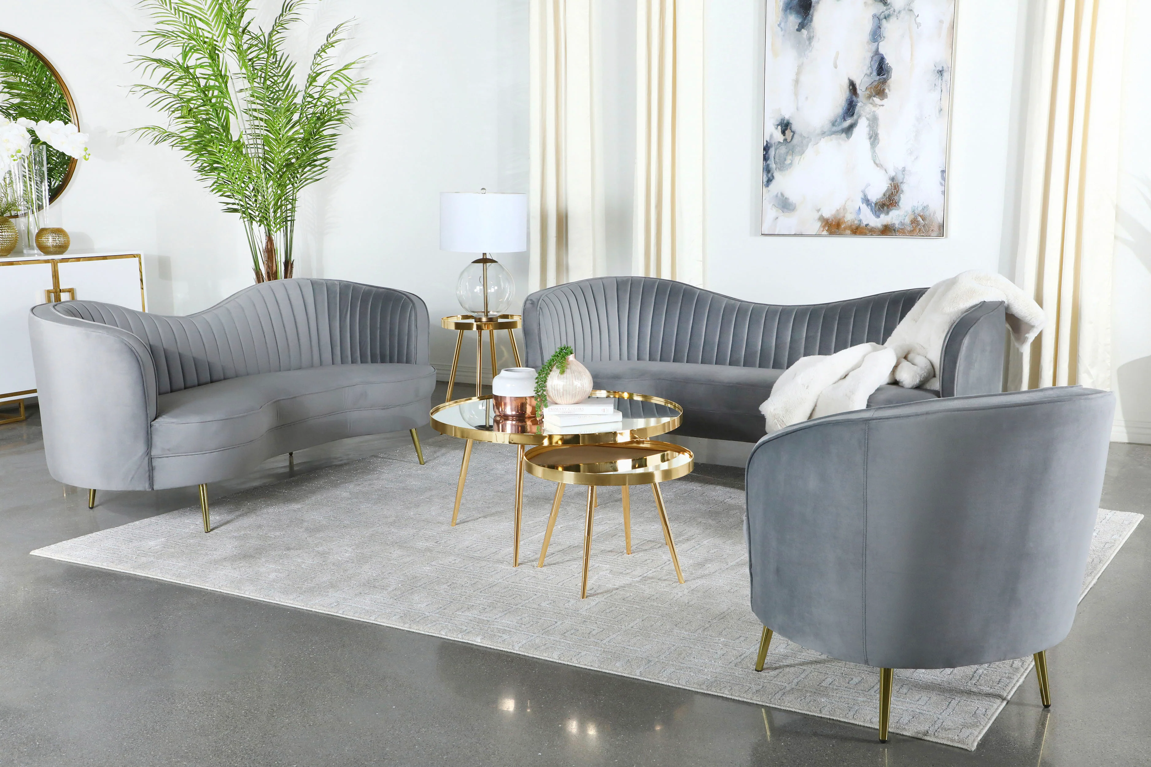 Sophia Upholstered Channel Tufted Barrel Accent Chair Grey - Image 7