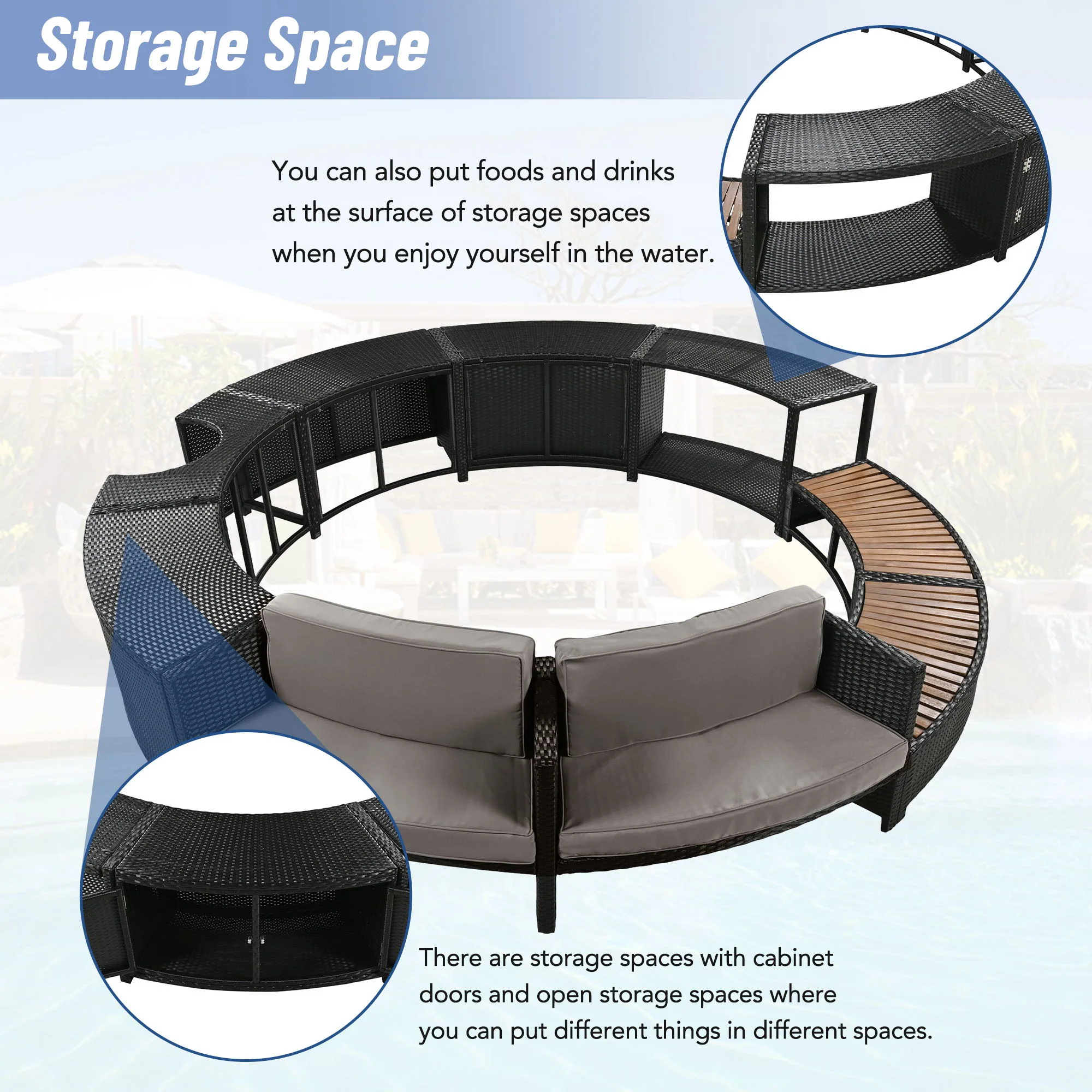 Spa Surround Spa Frame Patio Rattan Sofa Set With Storage Spaces, Mini Sofa And Comfortable Cushion For Patio, Backyard - Image 8