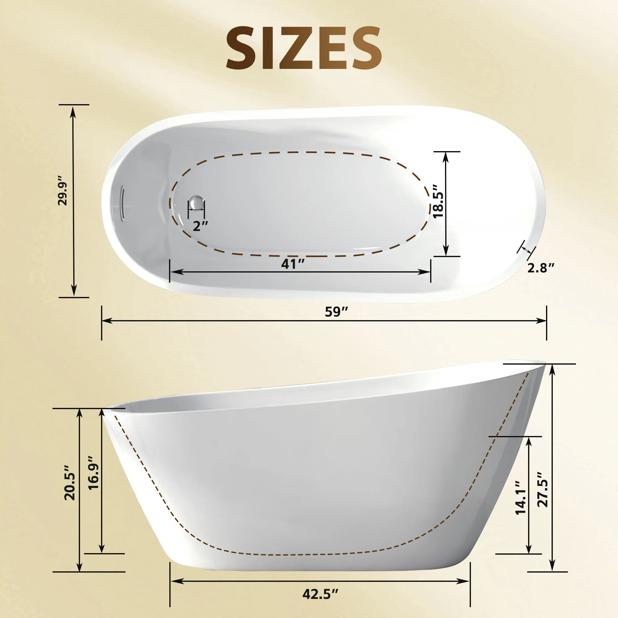 Special-Shaped Freestanding Slipper Bathtub, Overflow & Pop Up Drain - Image 10