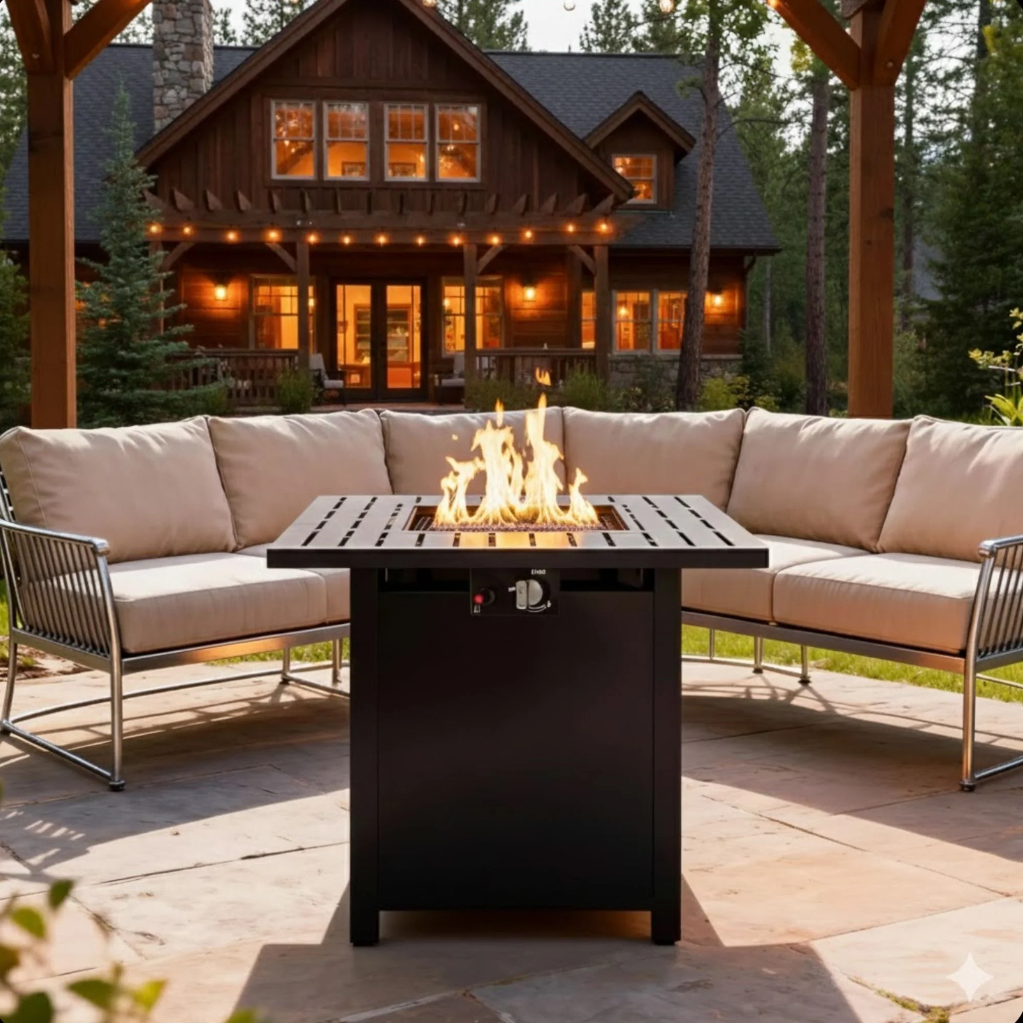 Square 2 In 1 Outdoor Propane Fire Pit Table With Stainless Burner, Lava Rocks, Lid & Waterproof Cover - Black - Image 9