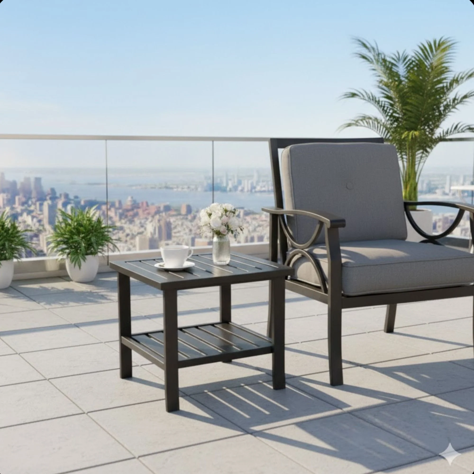Square 2 Tier All-Weather Outdoor Side Table With Slatted Top - Image 14