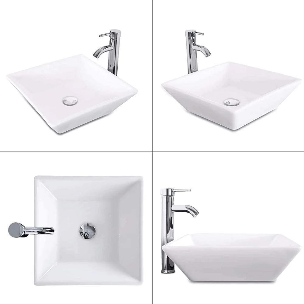 Square Bathroom Vessel Sink - White Porcelain Counter Bowl For Bathroom Vanity - White - Image 5
