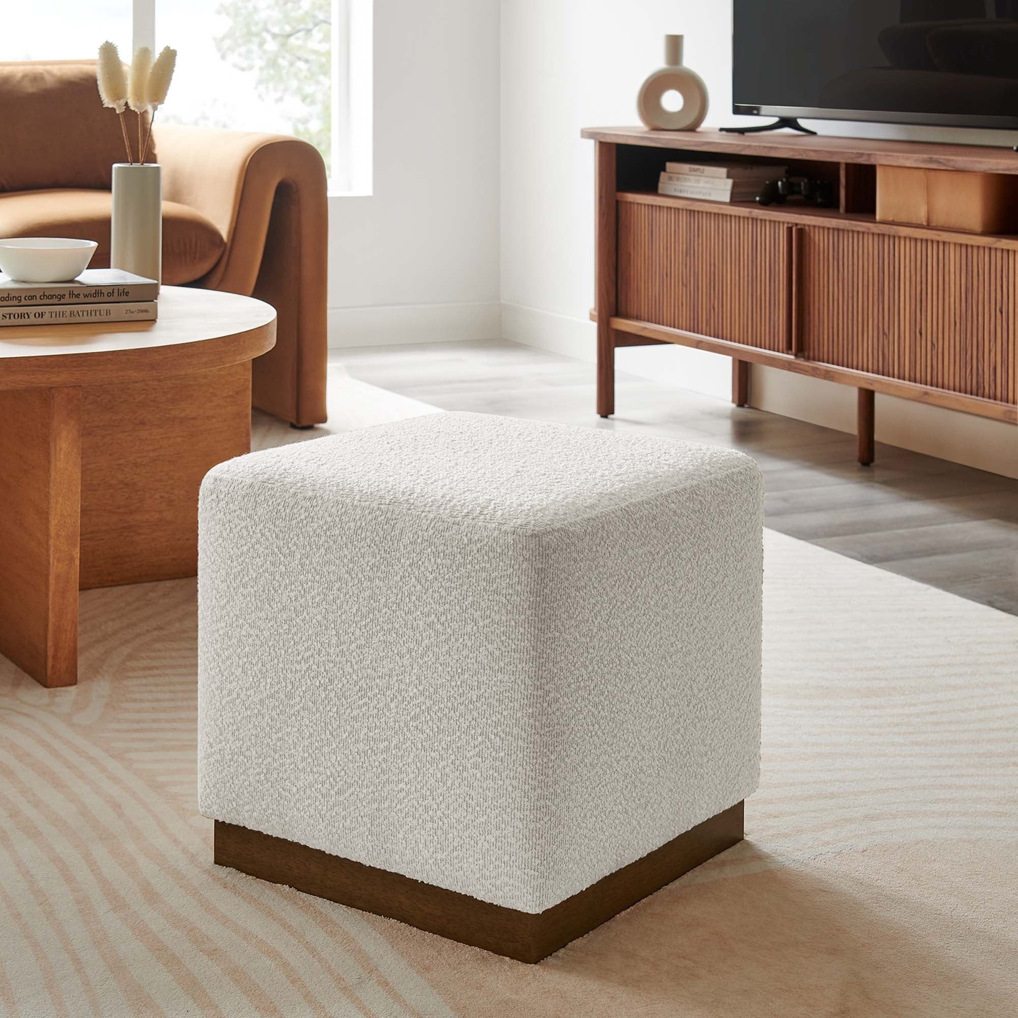 Square Boucle Upholstered Ottoman – 17 Inch - Image 5