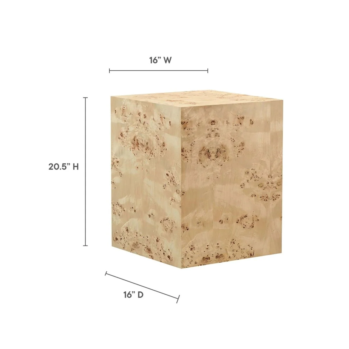 Square Burl Wood Side Table – 16 Inch MDF Veneer - Image 14