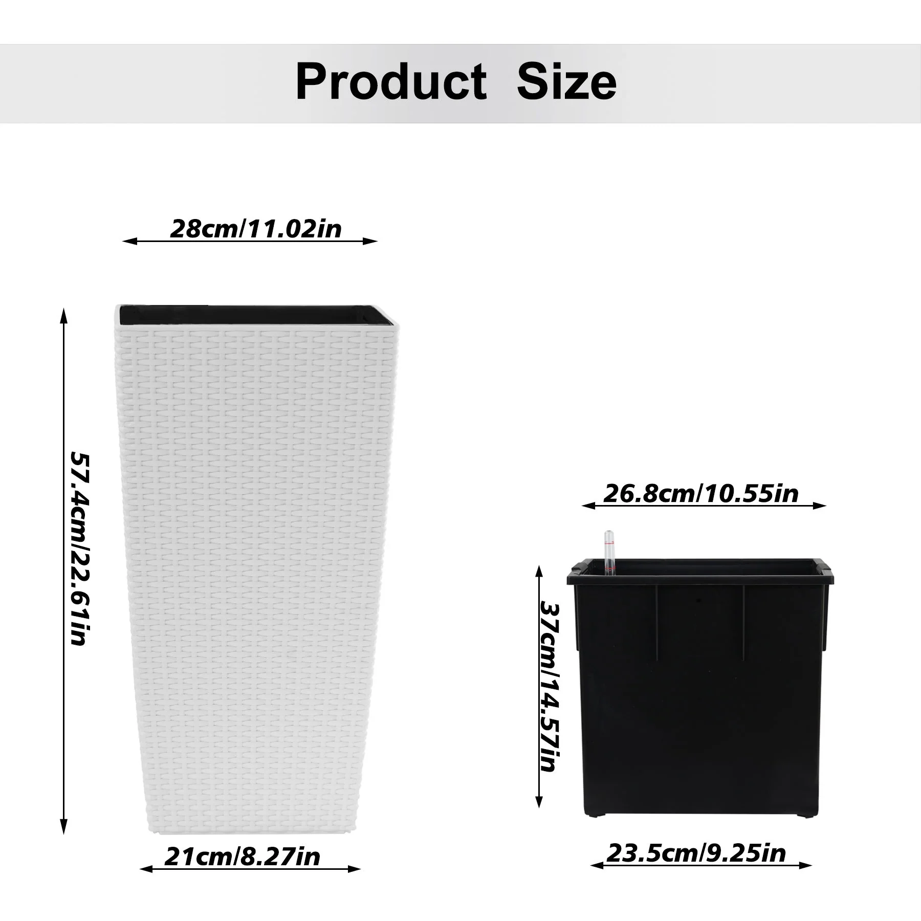 Square Large Planter With Automatic Watering System For Home And Garden (Set of 2) - White - Image 8